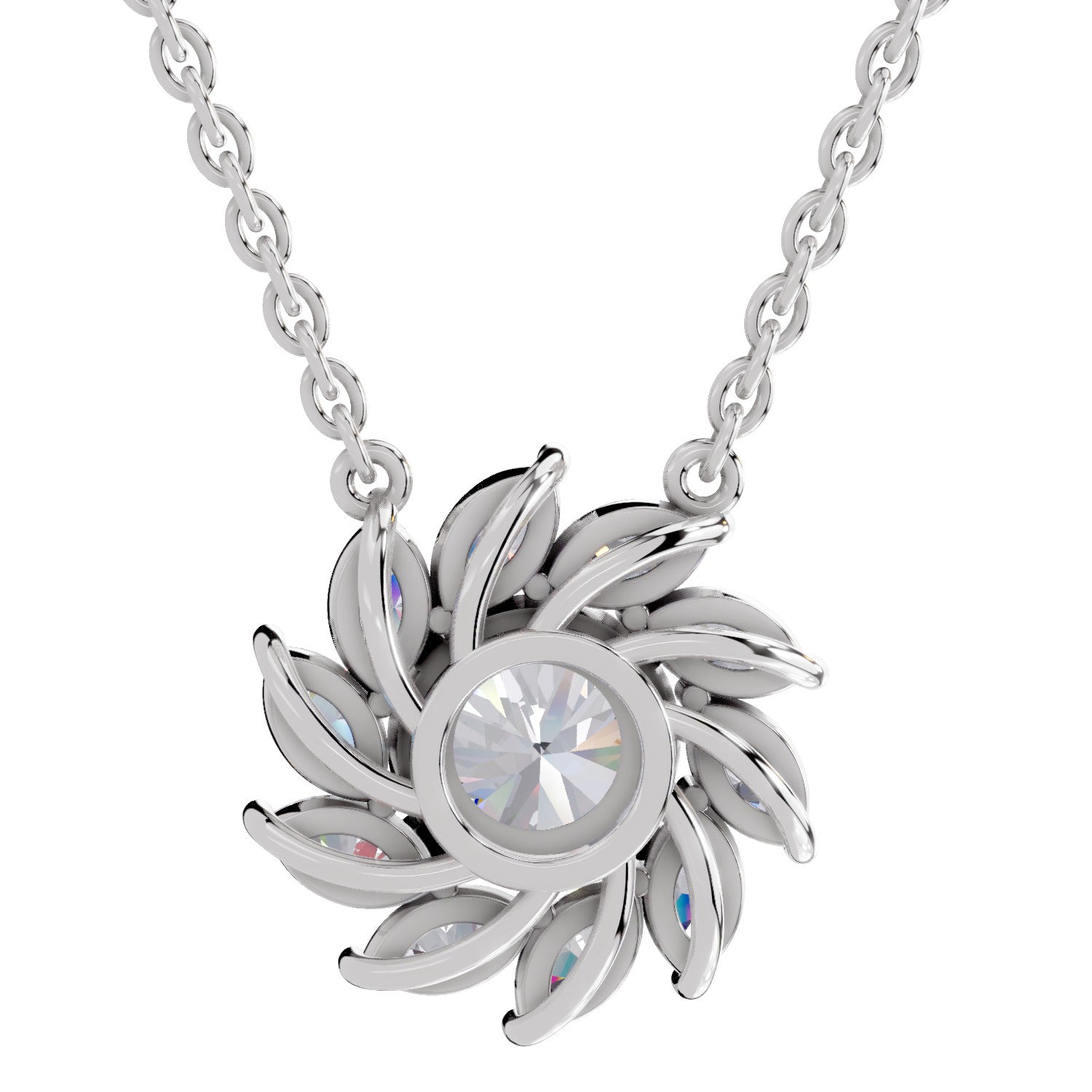 3.30 Ct Round Shape Floral Diamond Necklace | 14K White Gold