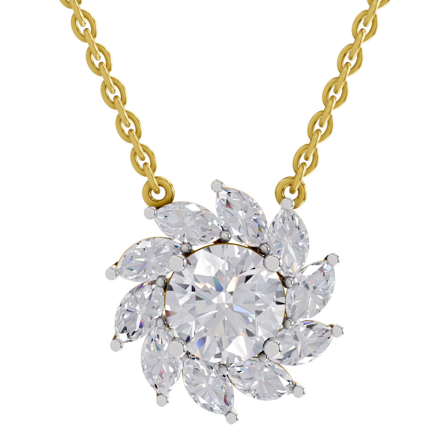 3.30 Ct Round Shape Floral Diamond Necklace | 14K Yellow Gold