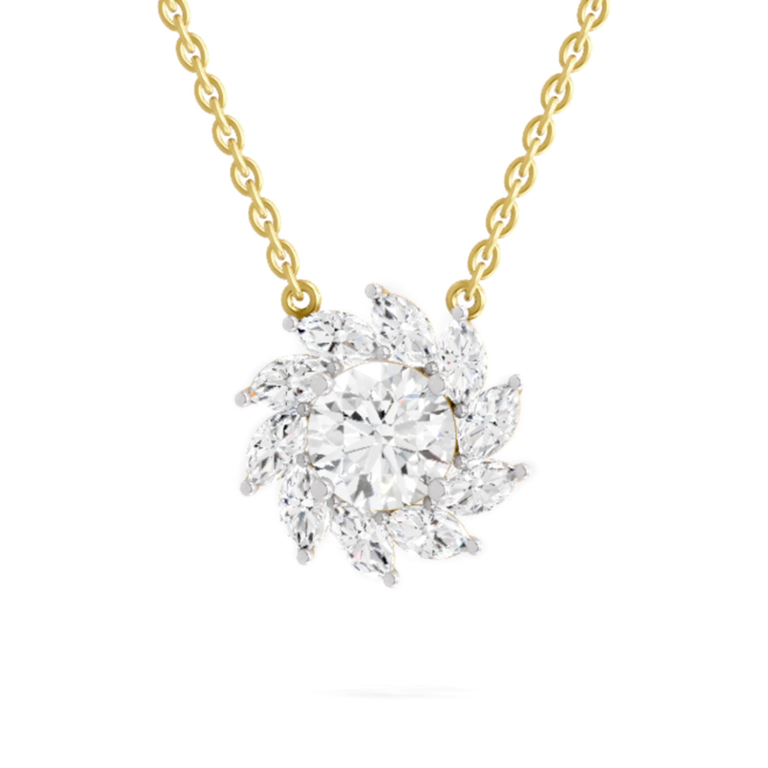 3.30 Ct Round Shape Floral Diamond Necklace | 14K Yellow Gold