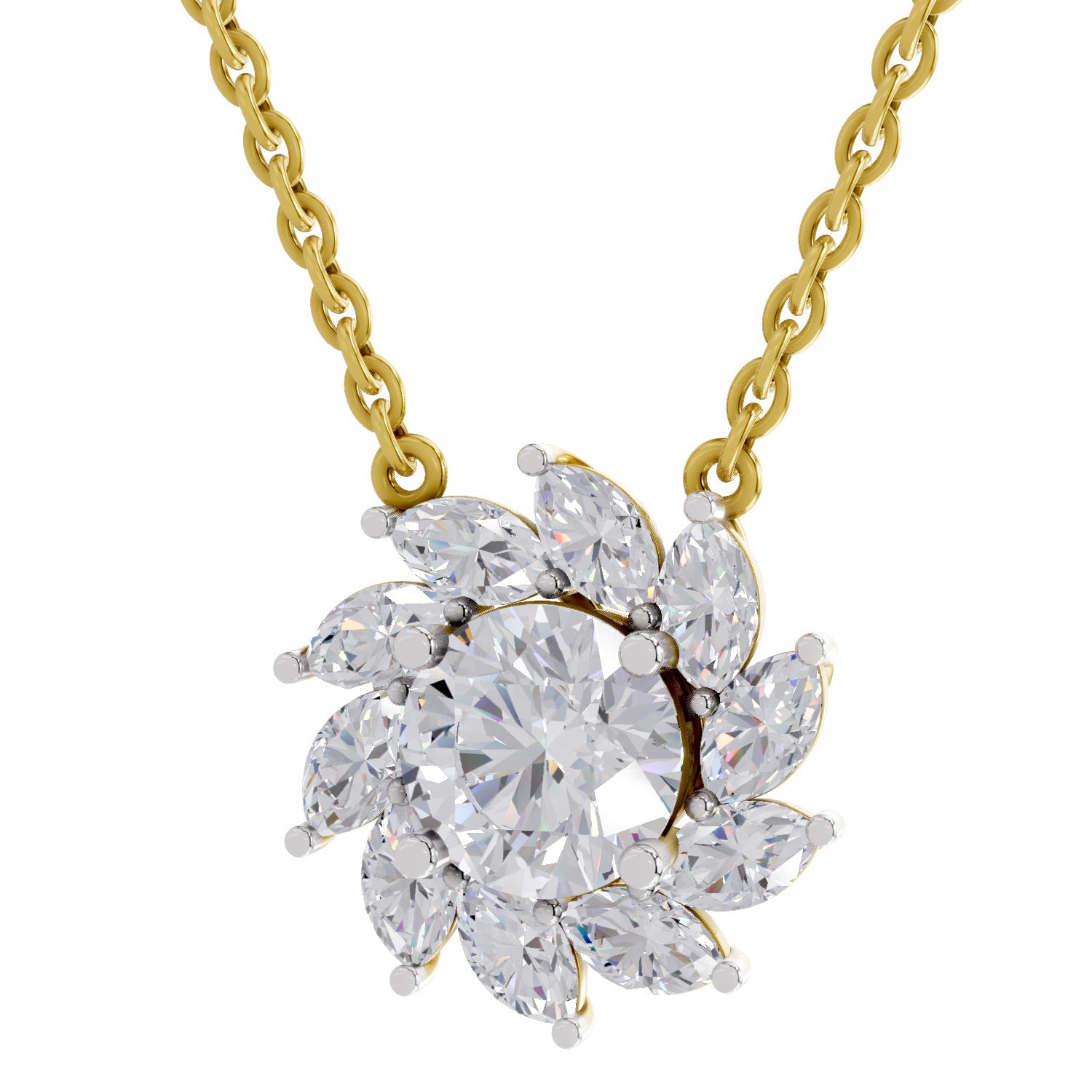 3.30 Ct Round Shape Floral Diamond Necklace | 14K Yellow Gold