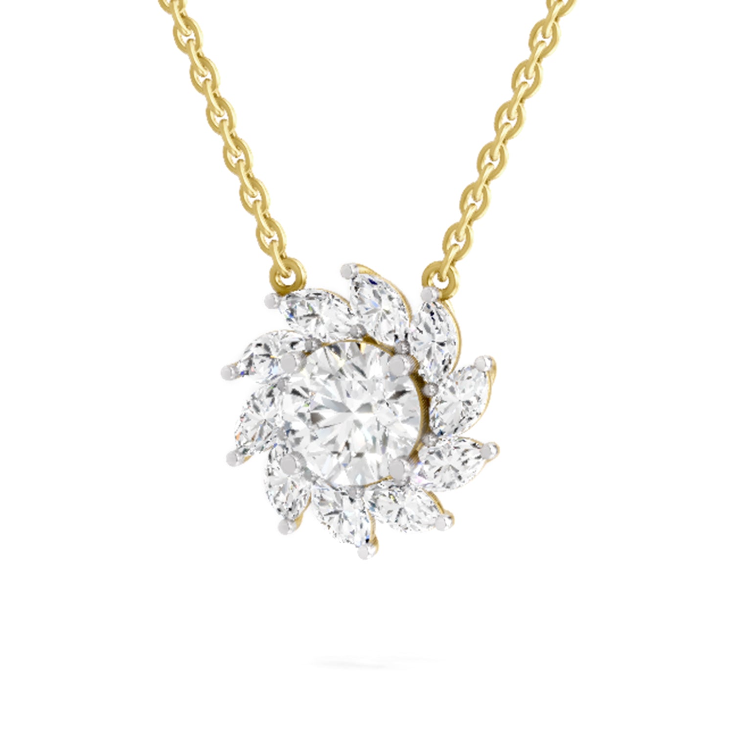 3.30 Ct Round Shape Floral Diamond Necklace | 14K Yellow Gold