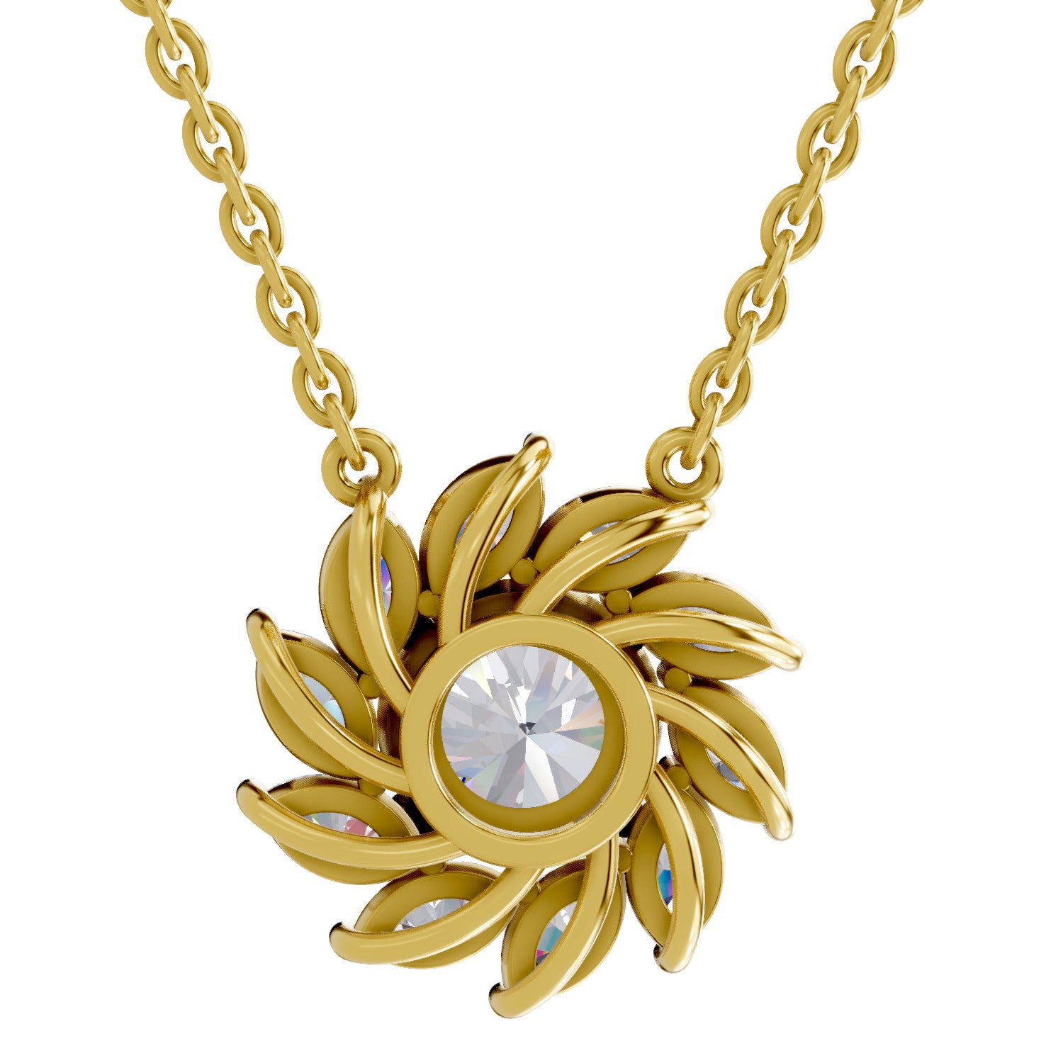 3.30 Ct Round Shape Floral Diamond Necklace | 14K Yellow Gold