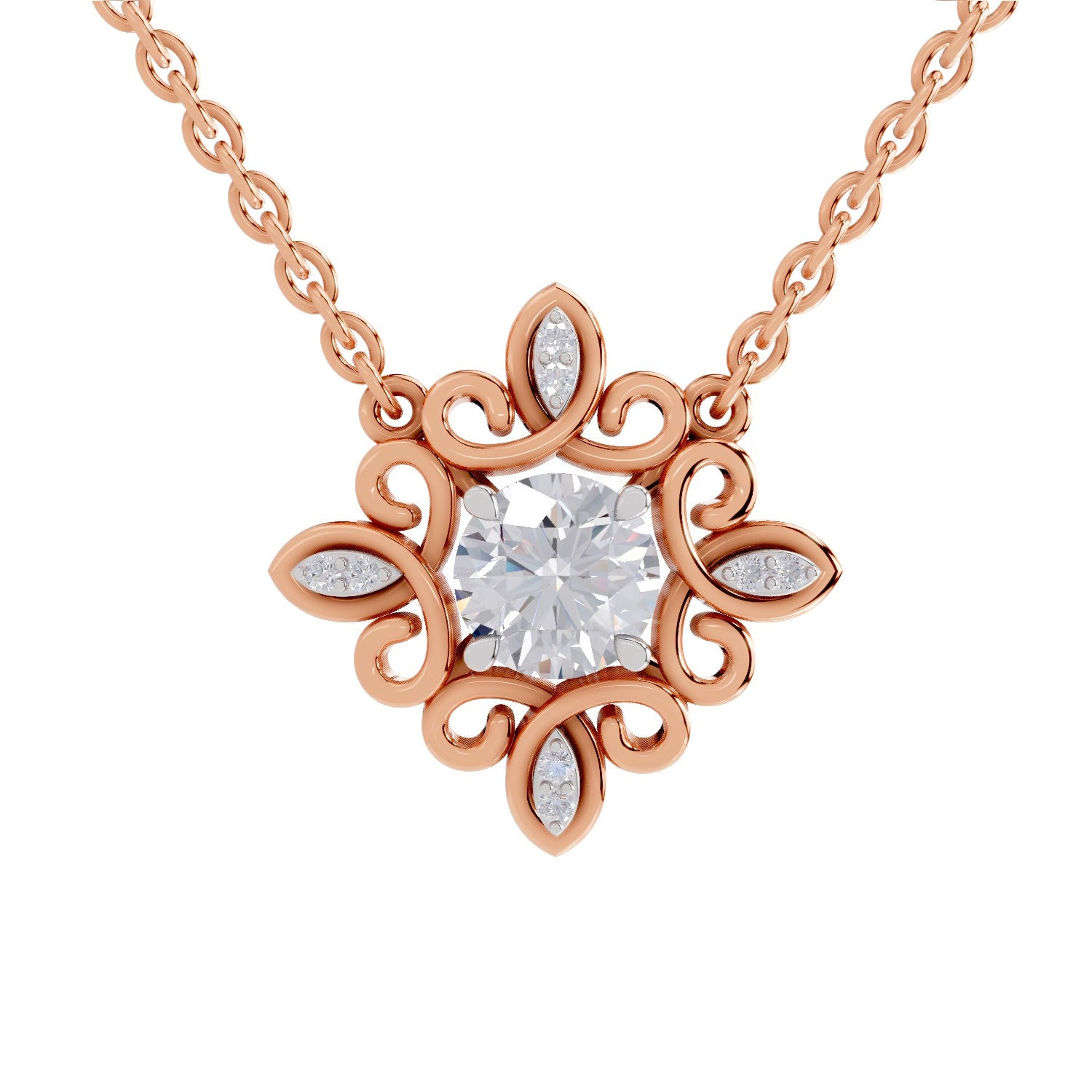 0.84 Ct Round Shape Halo Diamond Necklace | 14K Rose Gold