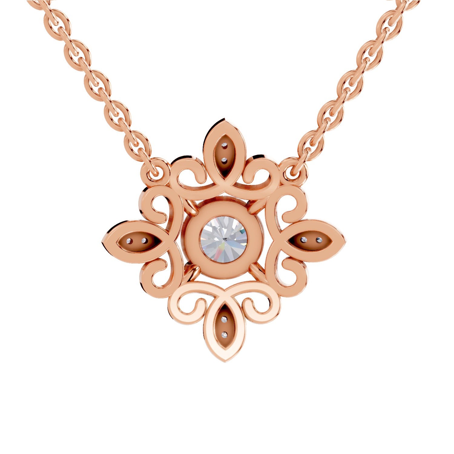 0.84 Ct Round Shape Halo Diamond Necklace | 14K Rose Gold