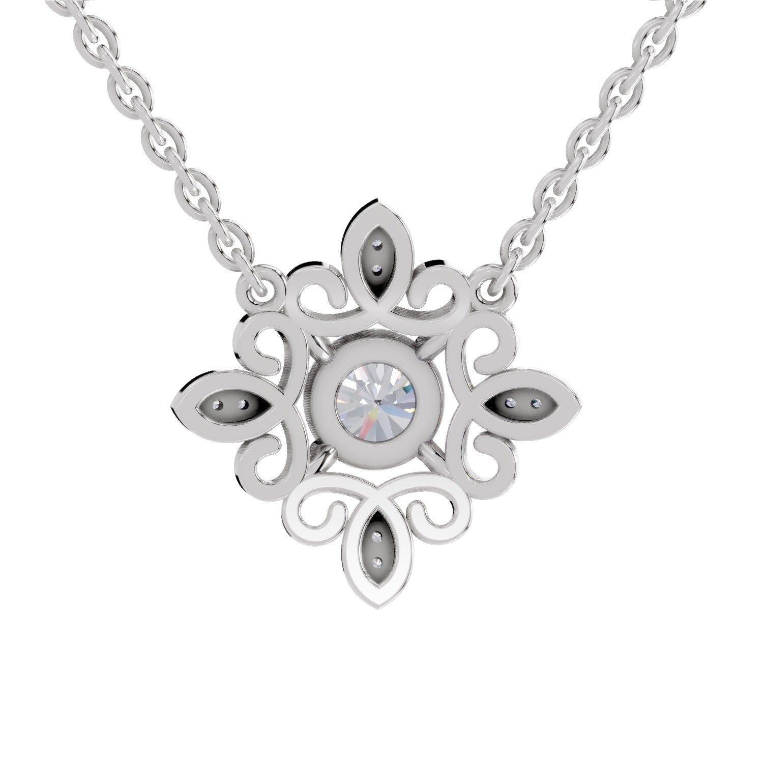 0.84 Ct Round Shape Halo Diamond Necklace | 14K White Gold