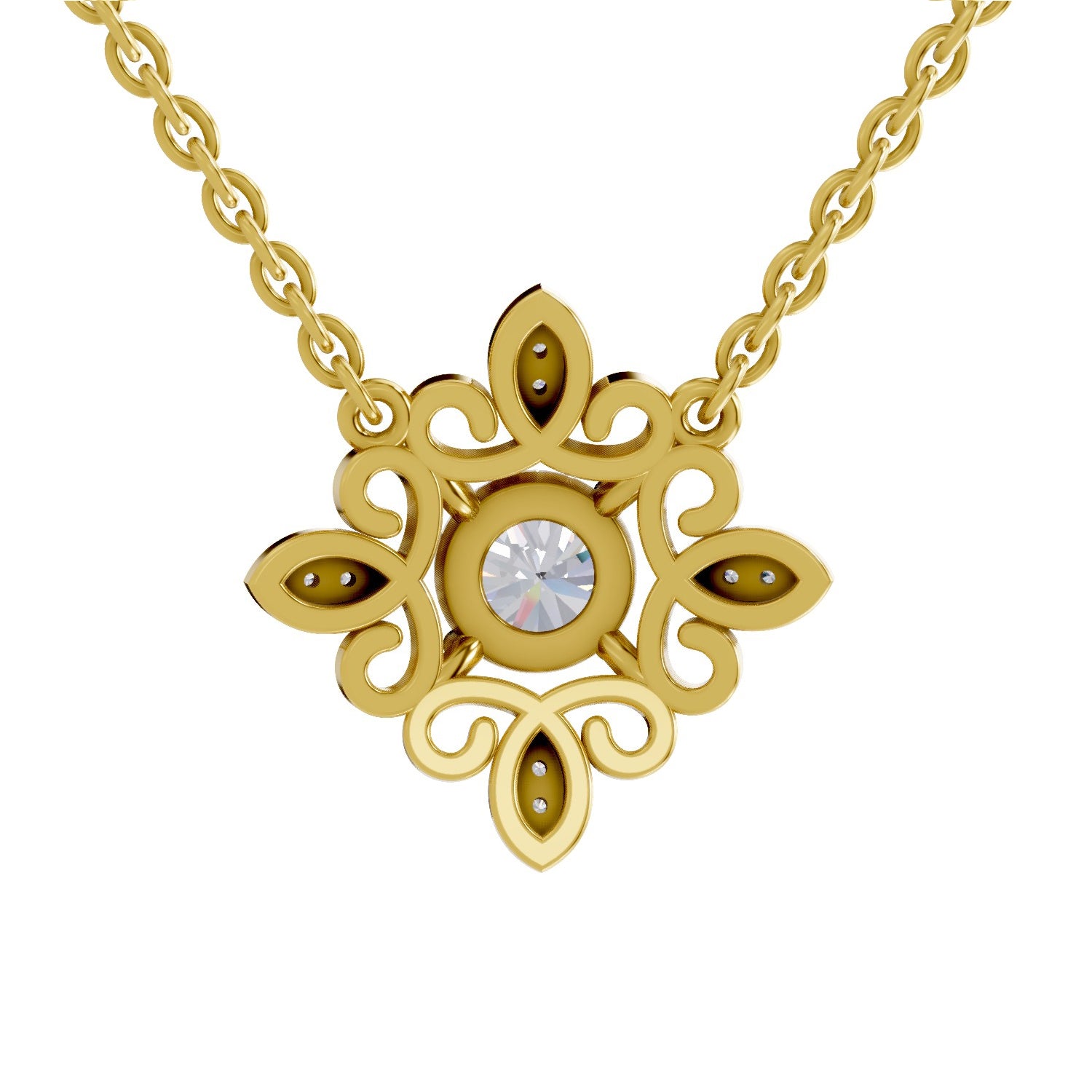 0.84 Ct Round Shape Halo Diamond Necklace | 14K Yellow Gold