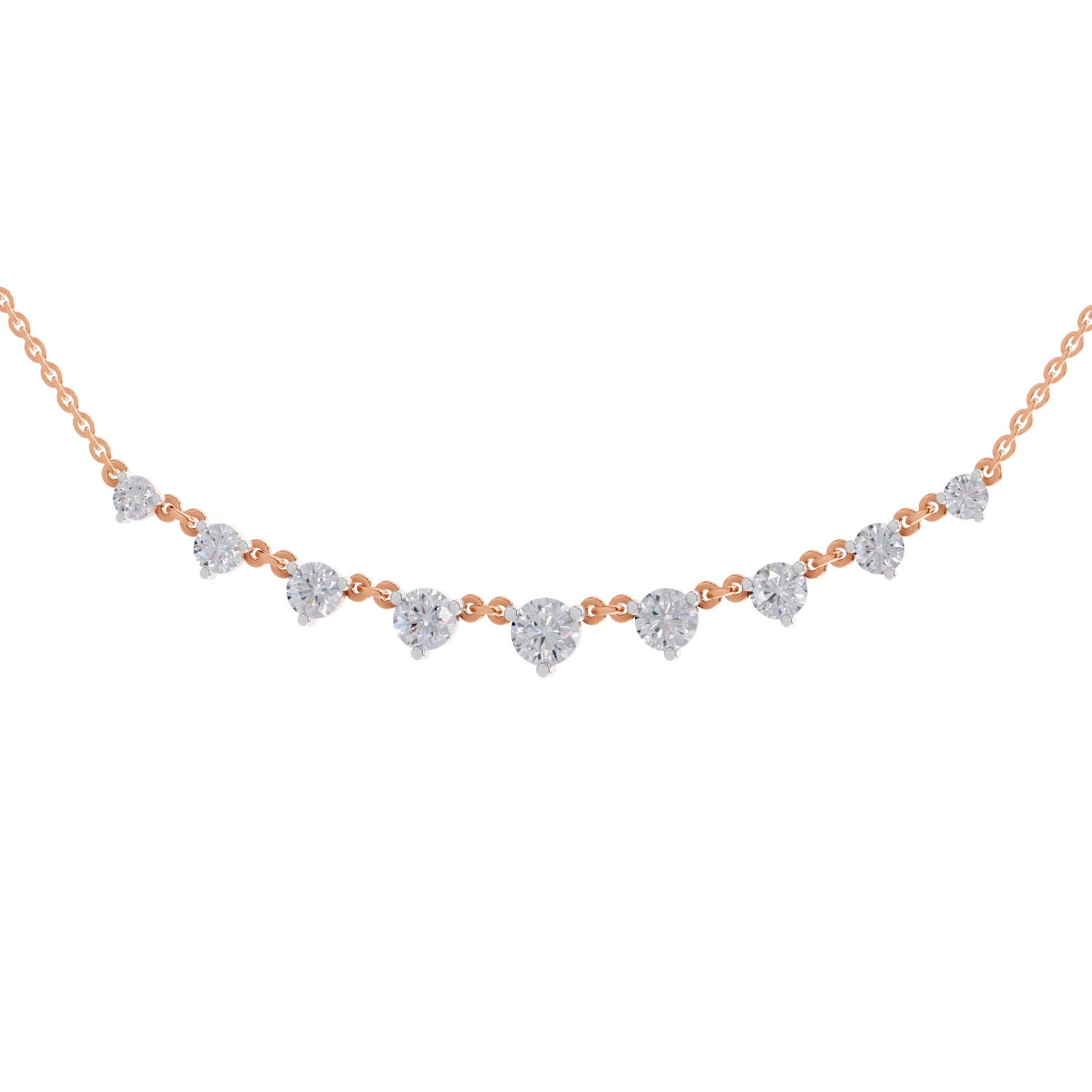 2.97 Ct Round Shape Diamond Necklace | 14K Rose Gold