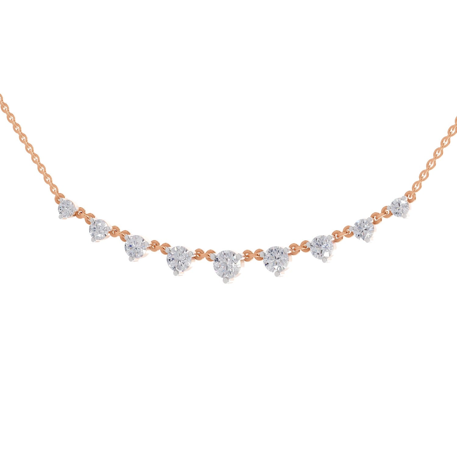 2.97 Ct Round Shape Diamond Necklace | 14K Rose Gold