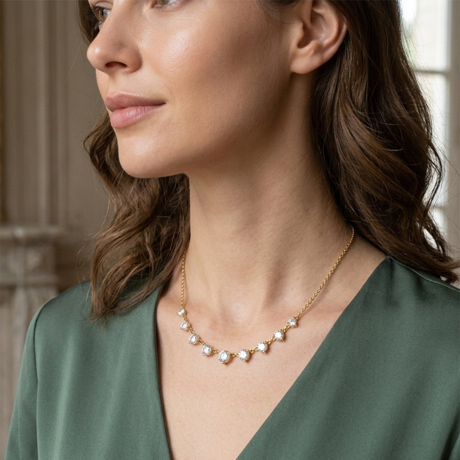 2.97 Ct Round Shape Diamond Necklace | 14K Yellow Gold