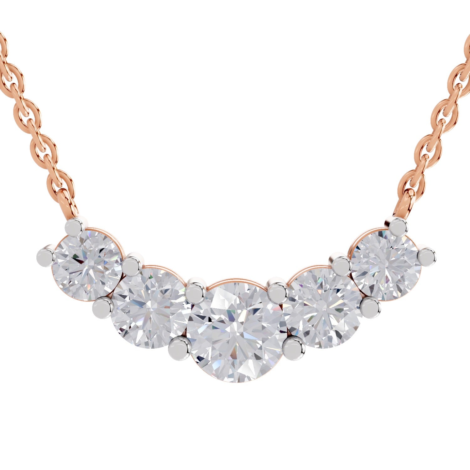 2.80 Ct Graduated Curved Diamond Necklace | 14K Rose Gold