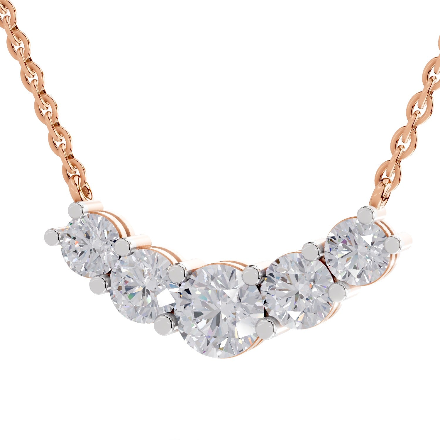 2.80 Ct Graduated Curved Diamond Necklace | 14K Rose Gold