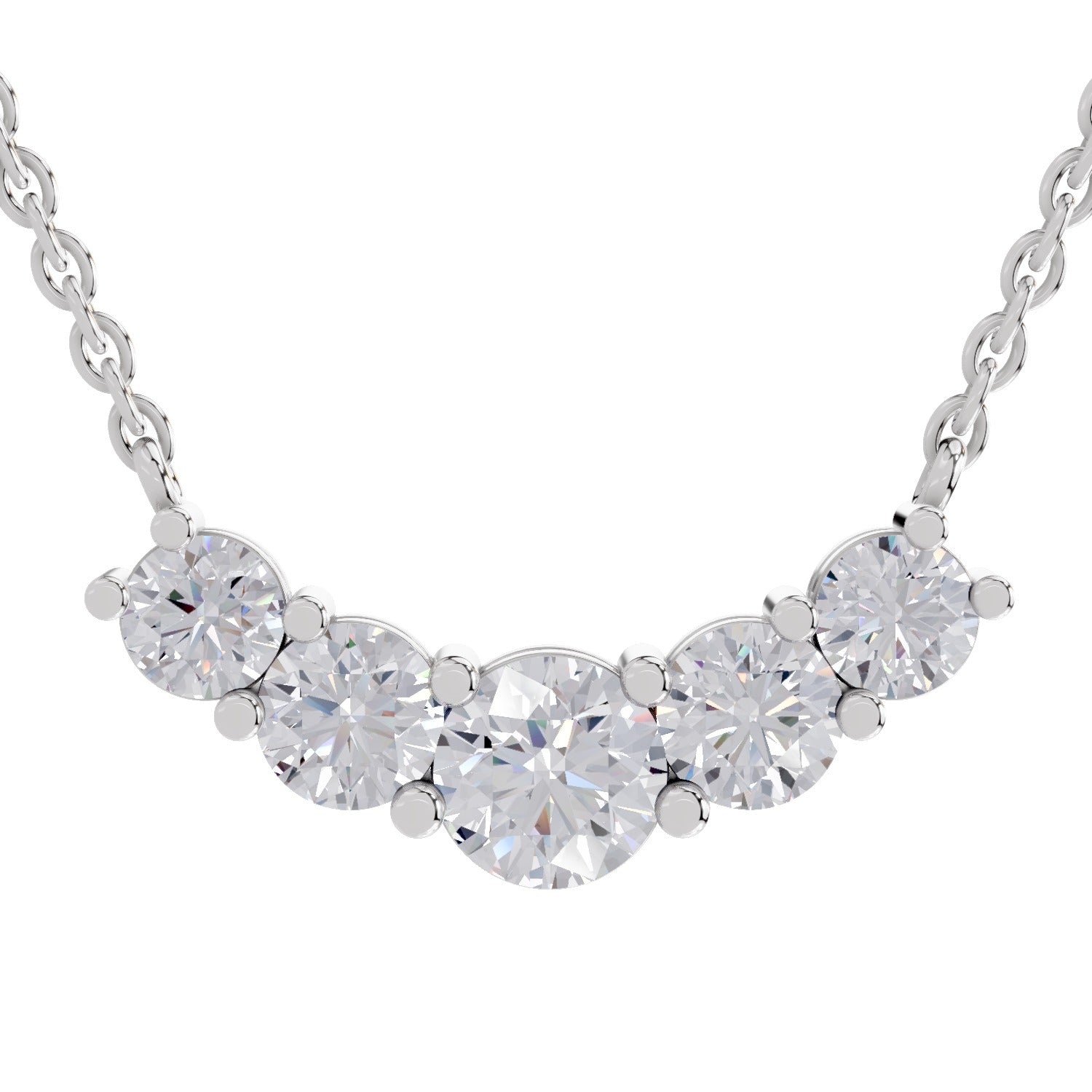 2.80 Ct Graduated Curved Diamond Necklace | 14K White Gold