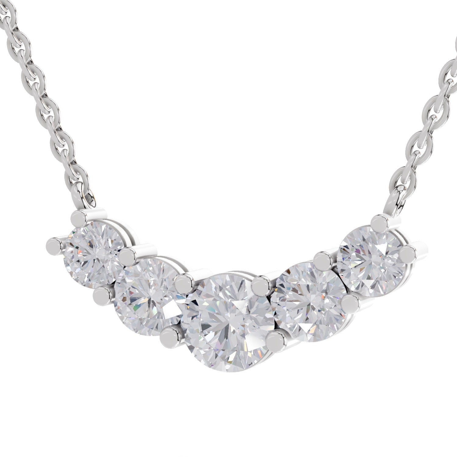 2.80 Ct Graduated Curved Diamond Necklace | 14K White Gold