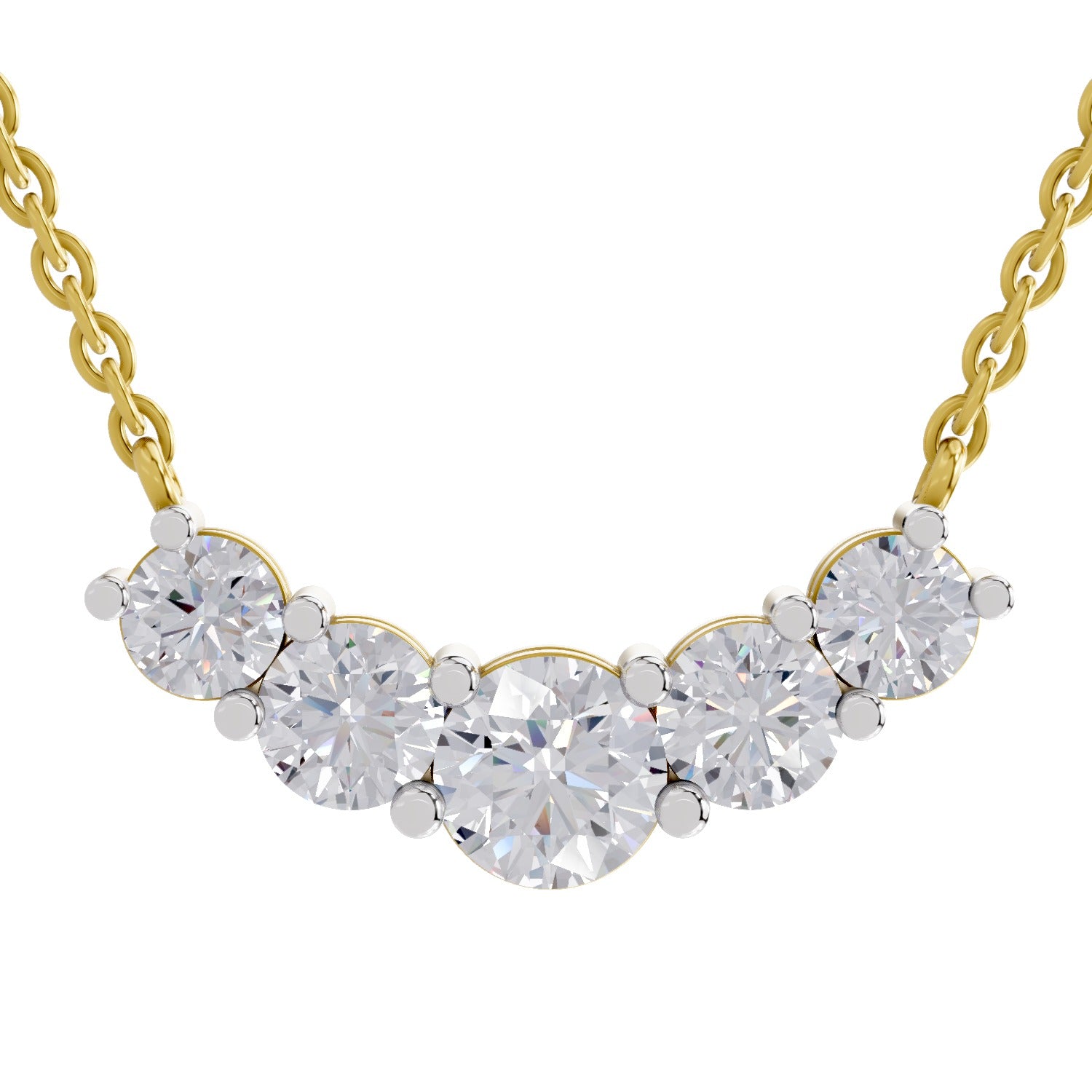 2.80 Ct Graduated Curved Diamond Necklace | 14K Yellow Gold