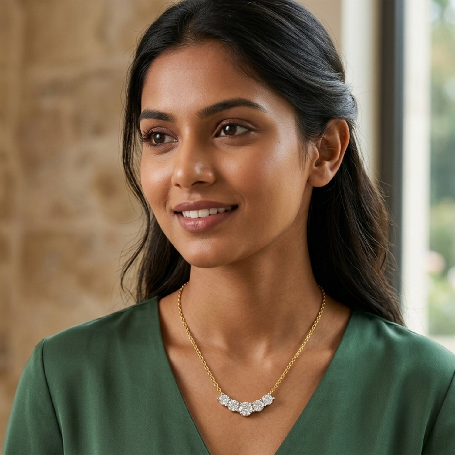 2.80 Ct Graduated Curved Diamond Necklace | 14K Yellow Gold