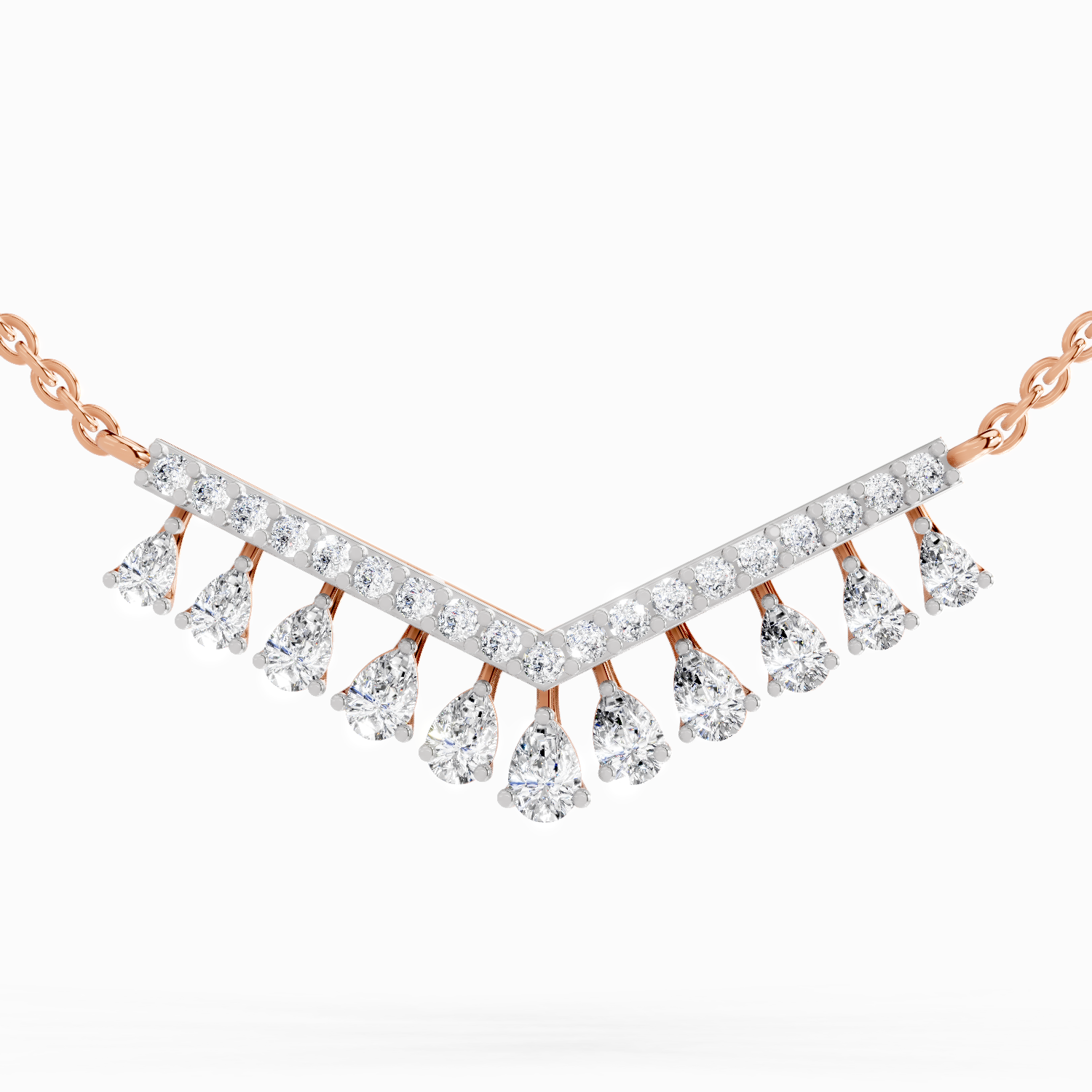 1.57 Carat Pear V Bar Fashion Necklace | 14K Rose Gold