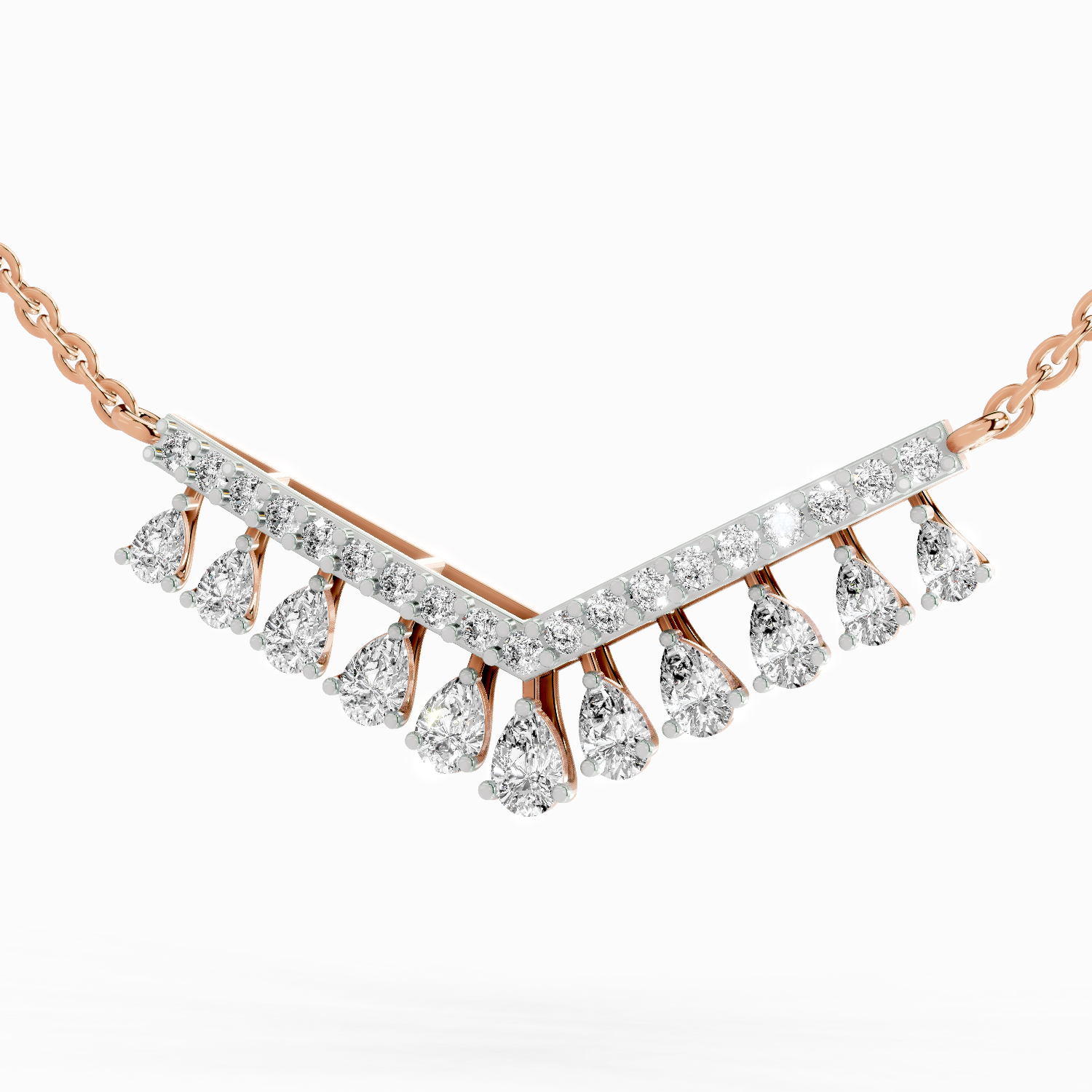 1.57 Carat Pear V Bar Fashion Necklace | 14K Rose Gold