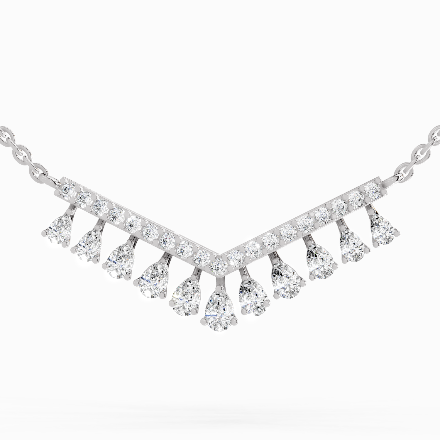 1.57 Carat Pear V Bar Fashion Necklace | 14K White Gold