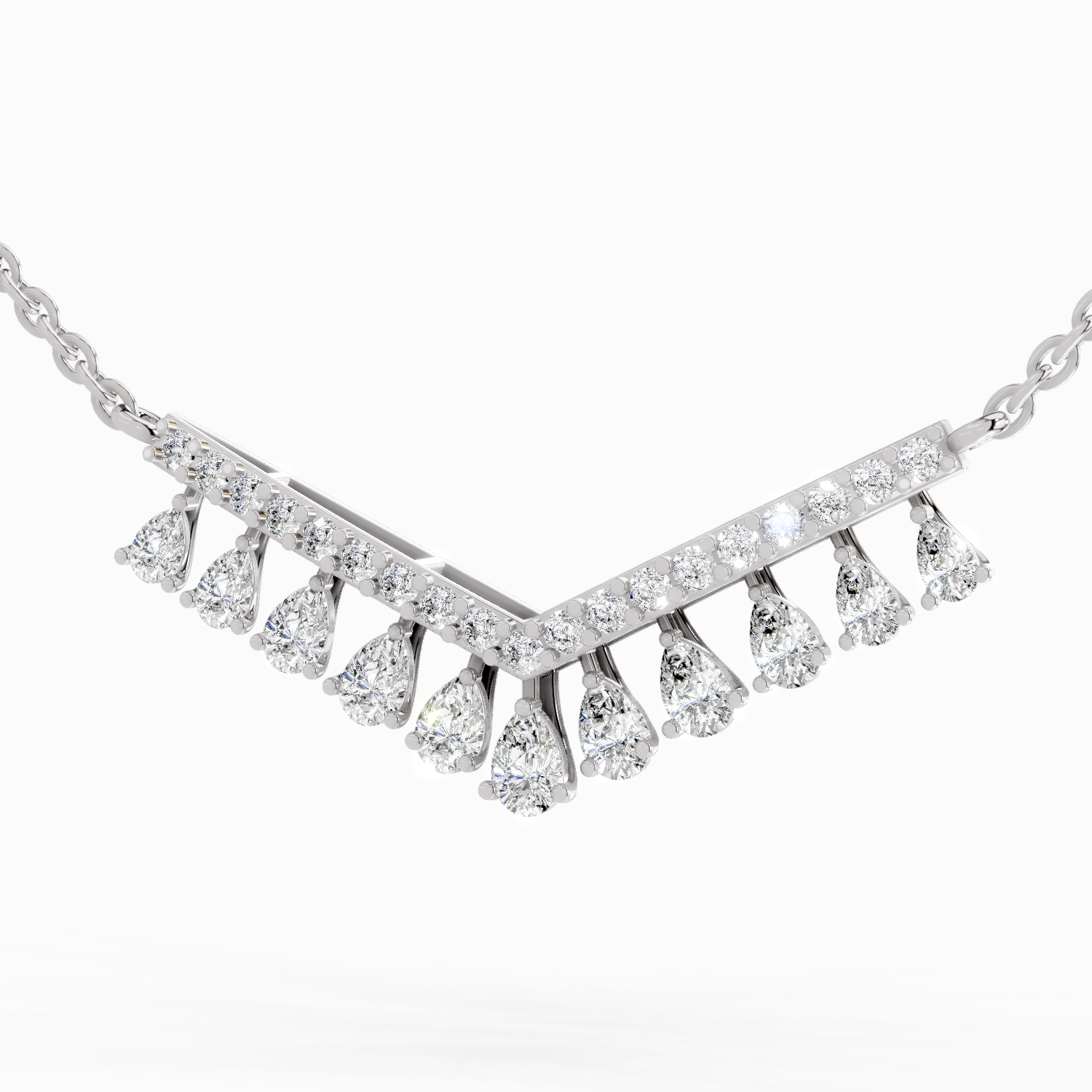 1.57 Carat Pear V Bar Fashion Necklace | 14K White Gold