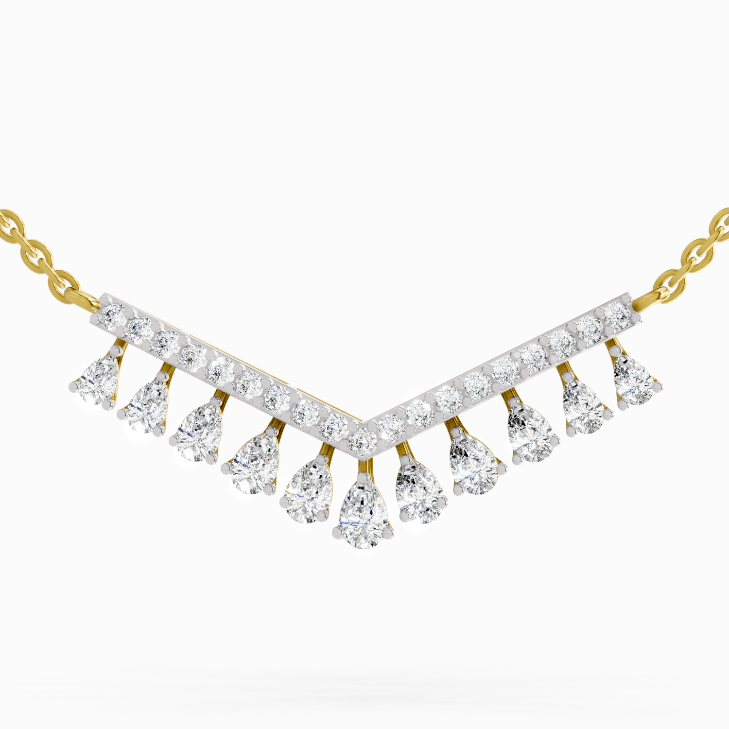 1.57 Carat Pear V Bar Fashion Necklace in 14K