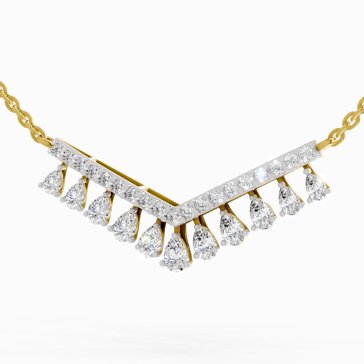 1.57 Carat Pear V Bar Fashion Necklace | 14K Yellow Gold
