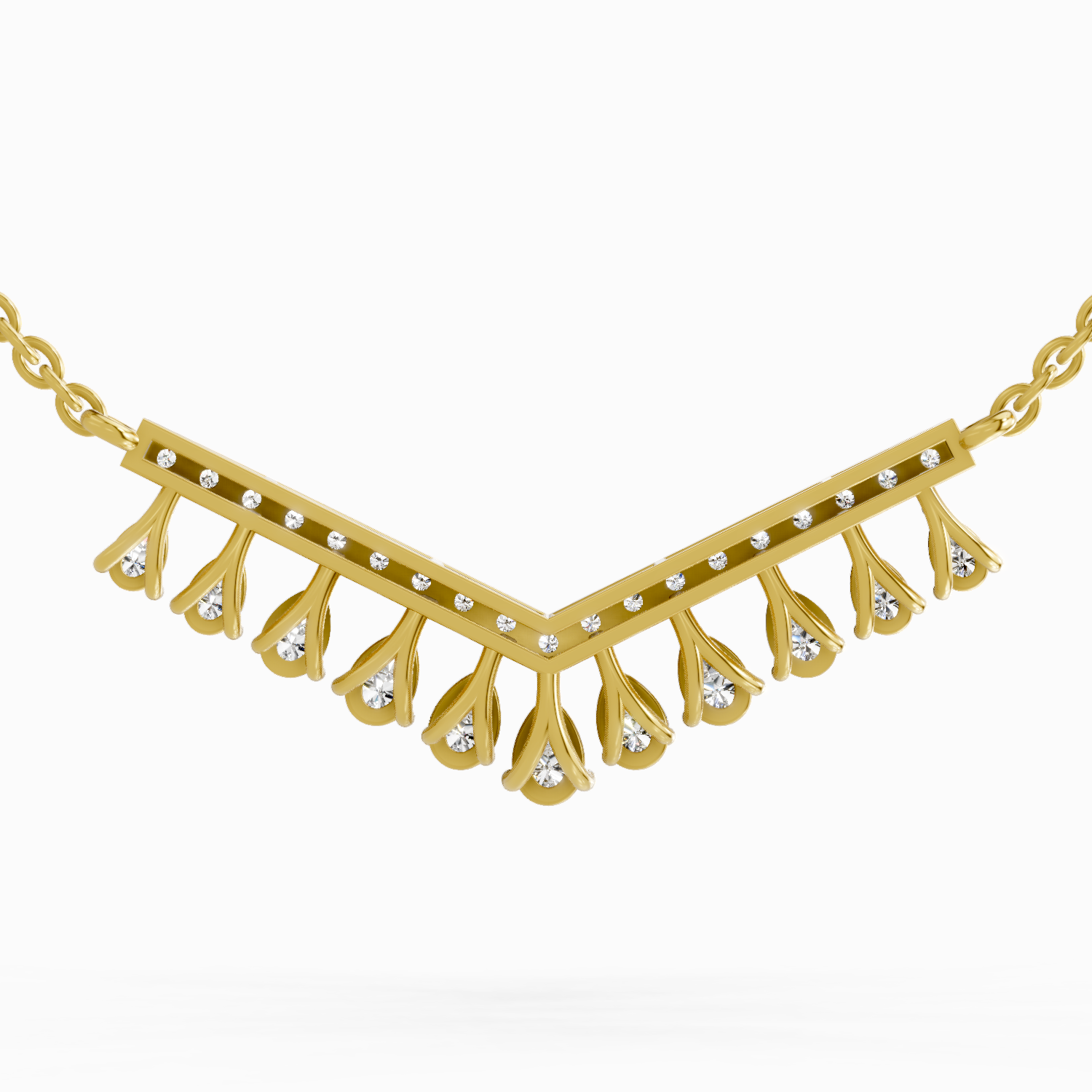 1.57 Carat Pear V Bar Fashion Necklace | 14K Yellow Gold