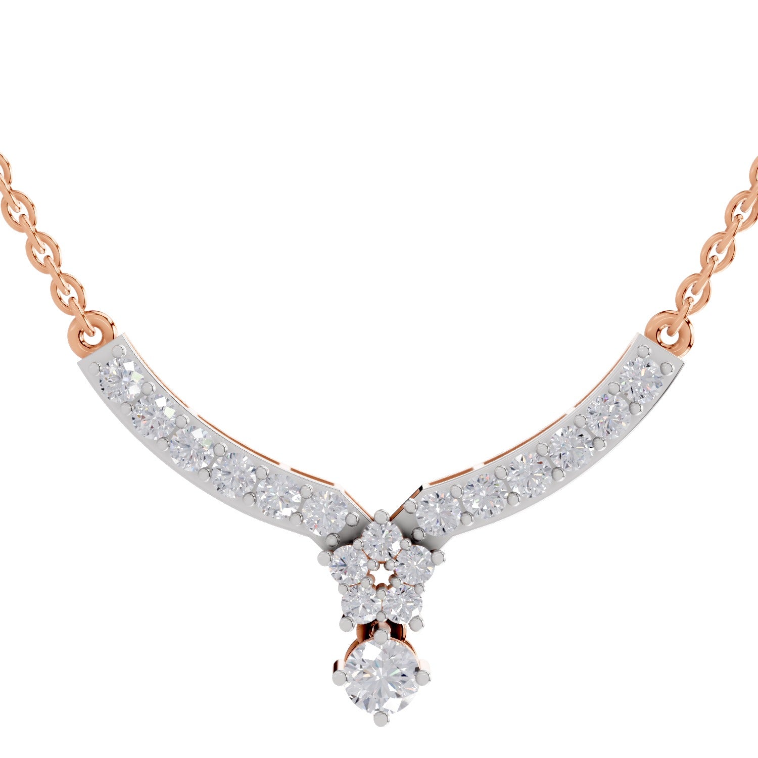 1.22 Ct Round Shape Diamond with Cluster Drop Necklace | 14K Rose Gold