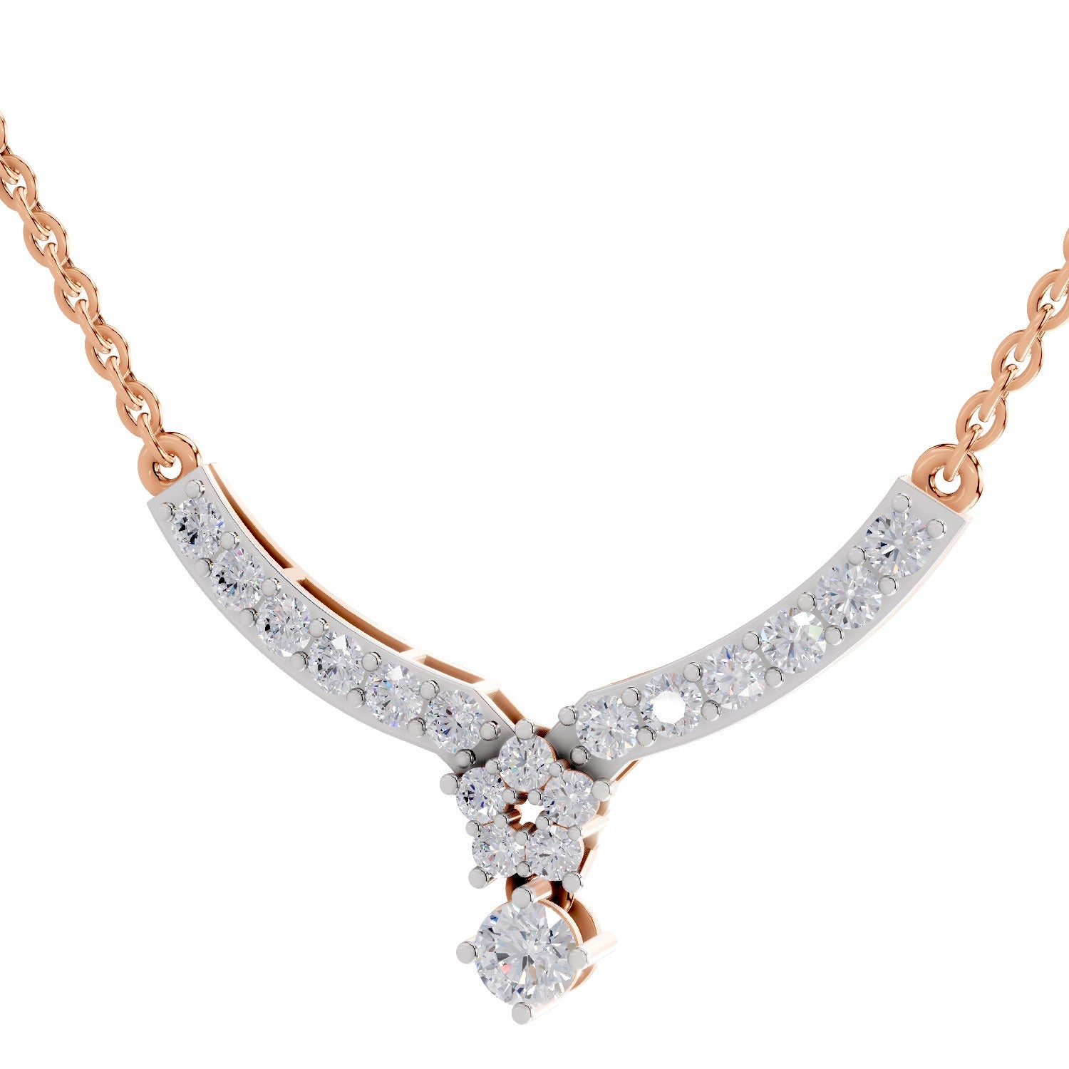 1.22 Ct Round Shape Diamond with Cluster Drop Necklace | 14K Rose Gold