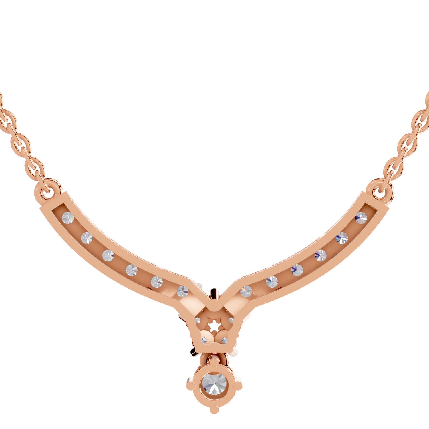1.22 Ct Round Shape Diamond with Cluster Drop Necklace | 14K Rose Gold