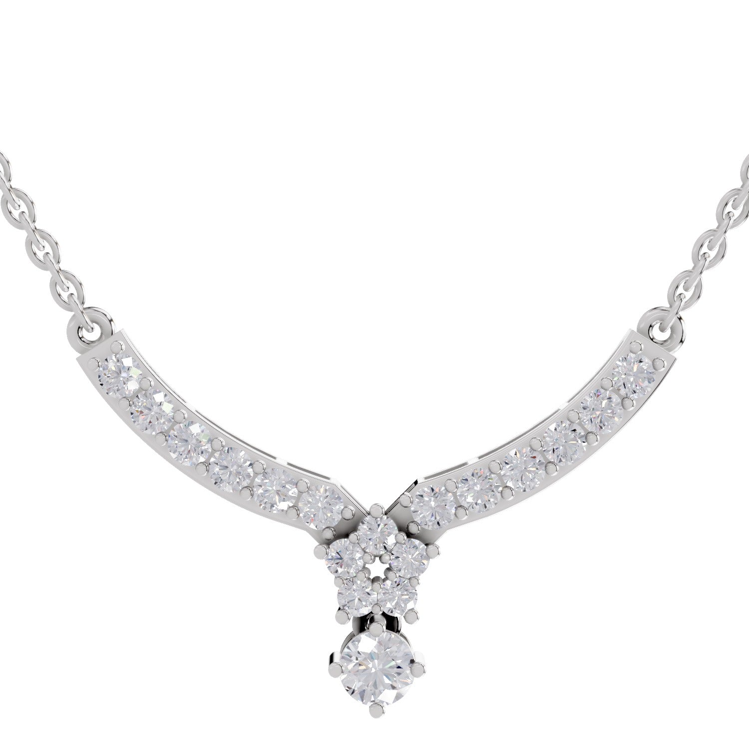 1.22 Ct Round Shape Diamond with Cluster Drop Necklace | 14K White Gold