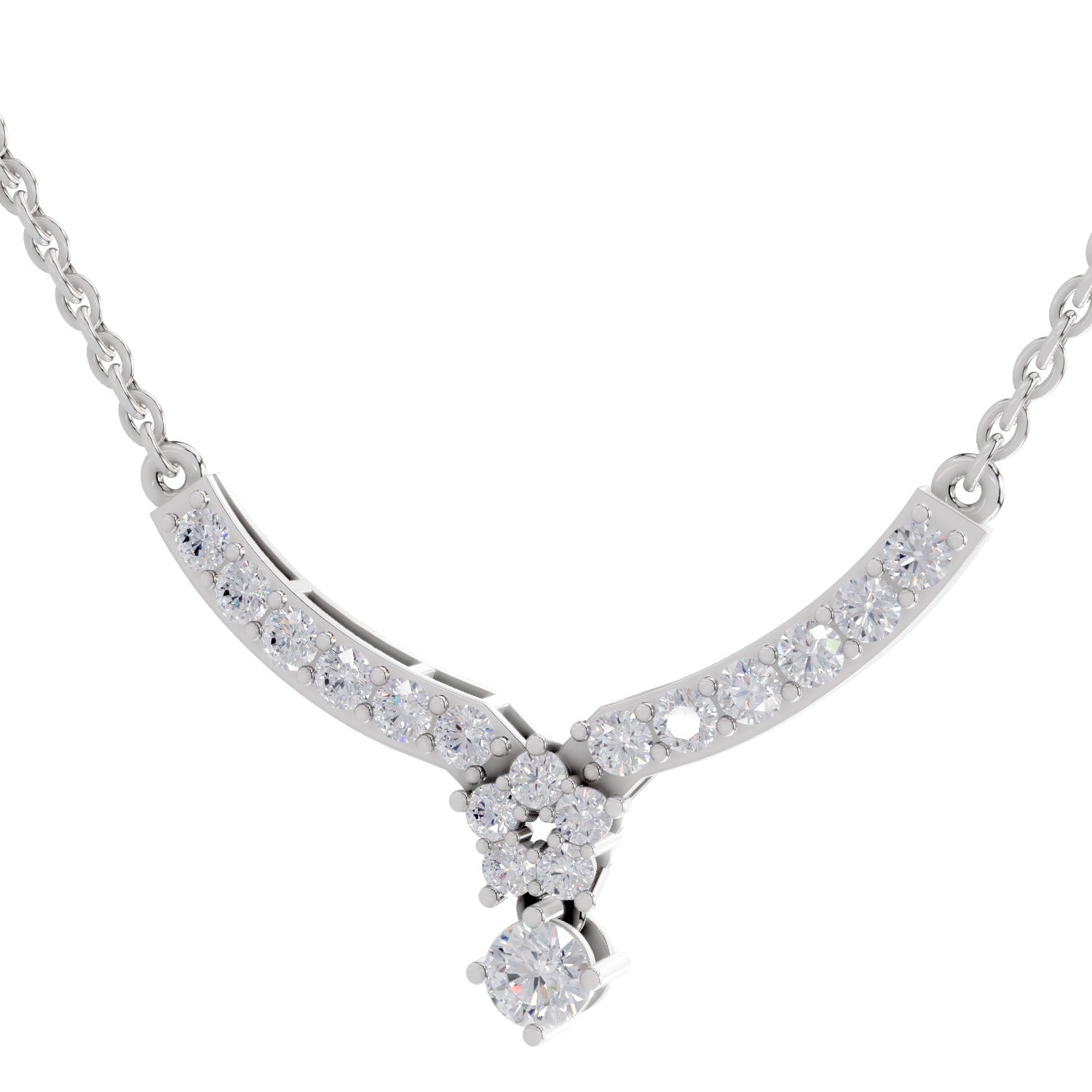 1.22 Ct Round Shape Diamond with Cluster Drop Necklace | 14K White Gold