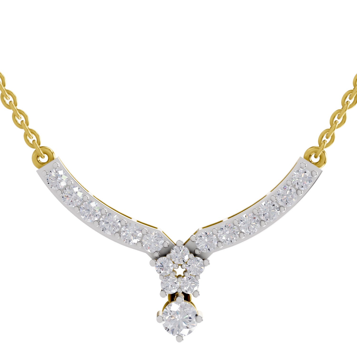 1.22 Ct Round Shape Diamond with Cluster Drop Necklace | 14K Yellow Gold
