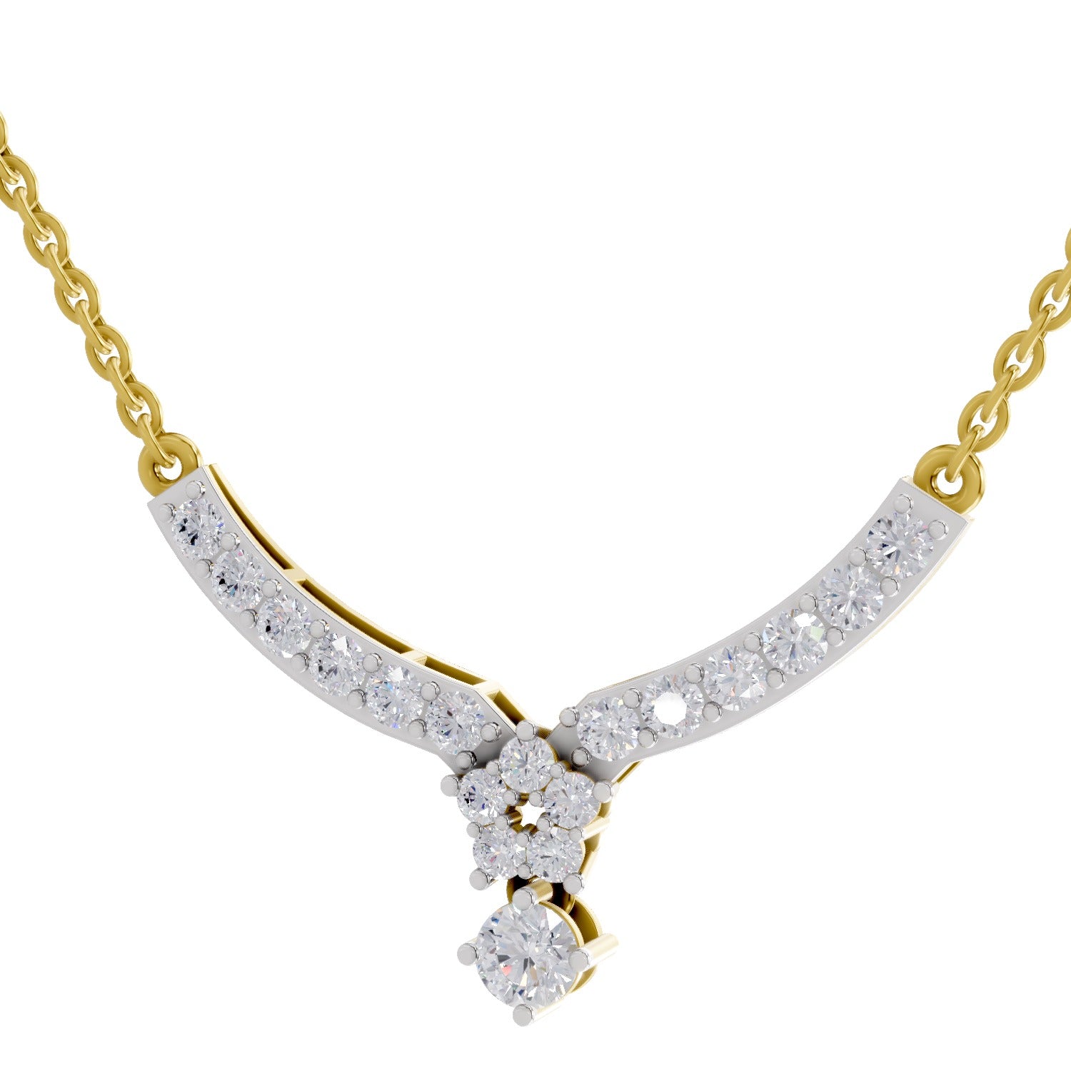 1.22 Ct Round Shape Diamond with Cluster Drop Necklace | 14K Yellow Gold