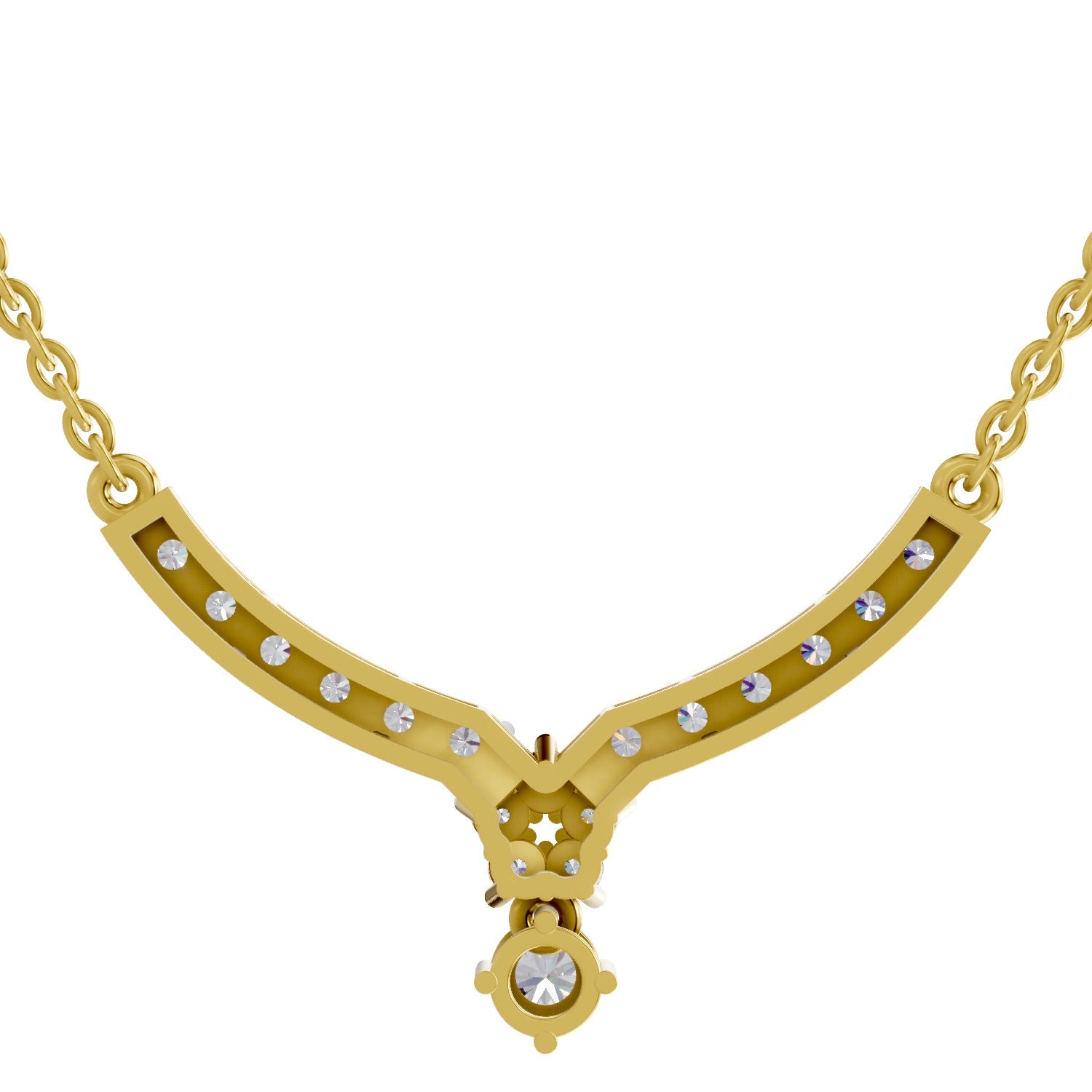 1.22 Ct Round Shape Diamond with Cluster Drop Necklace | 14K Yellow Gold