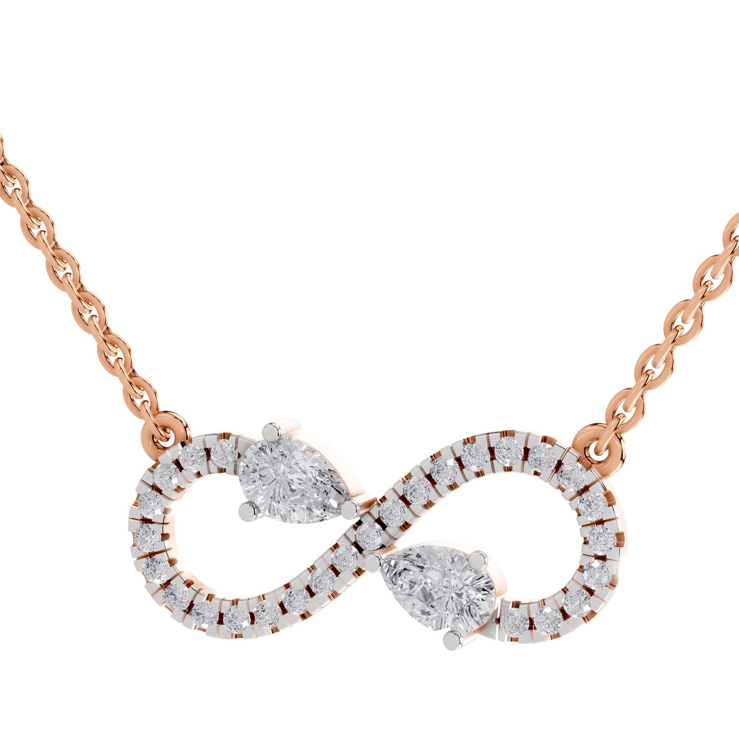 0.98 Ct Round & Pear Shape Infinity Diamond Necklace | 14K Rose Gold