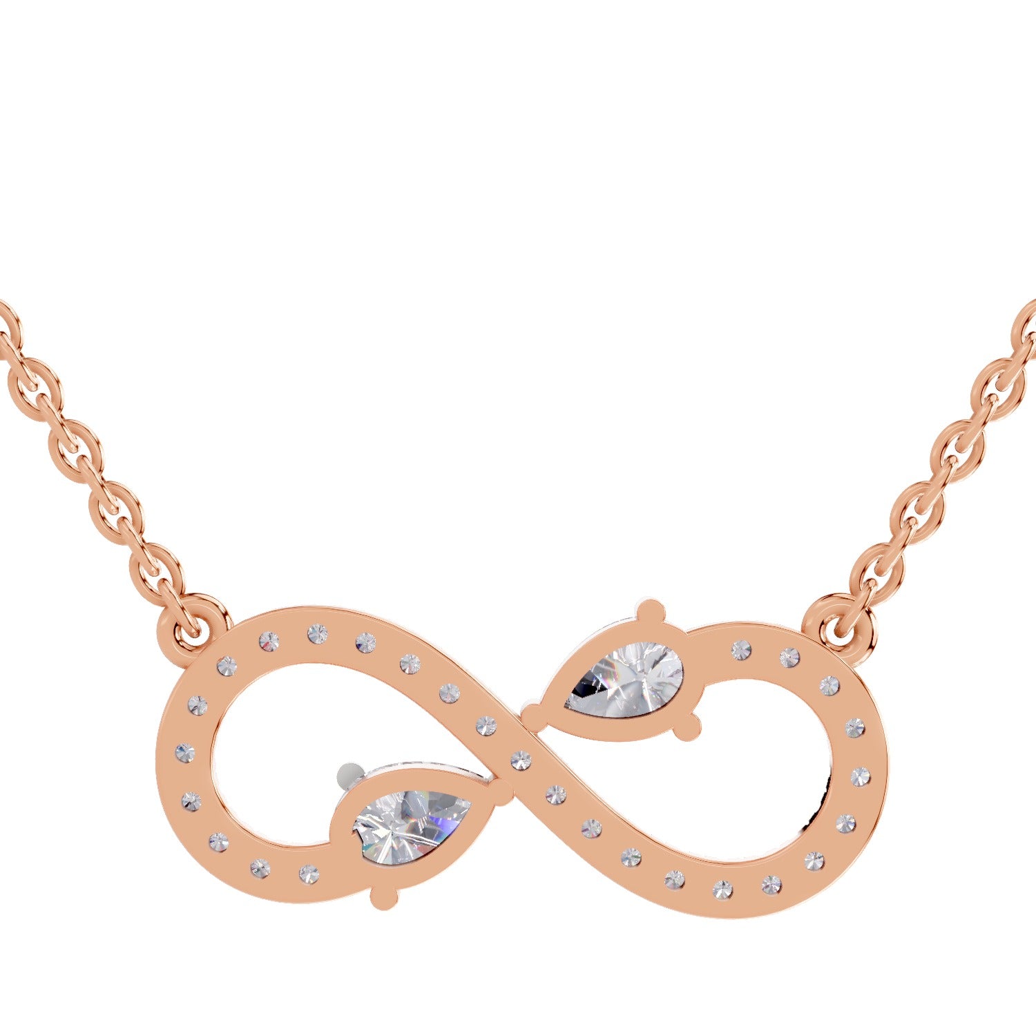 0.98 Ct Round & Pear Shape Infinity Diamond Necklace | 14K Rose Gold