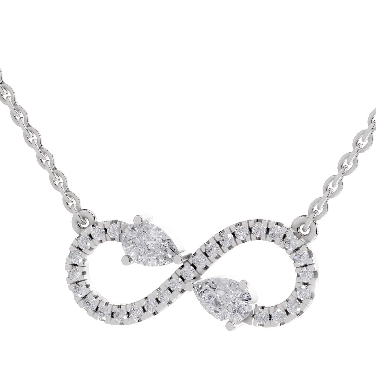 0.98 Ct Round & Pear Shape Infinity Diamond Necklace | 14K White Gold