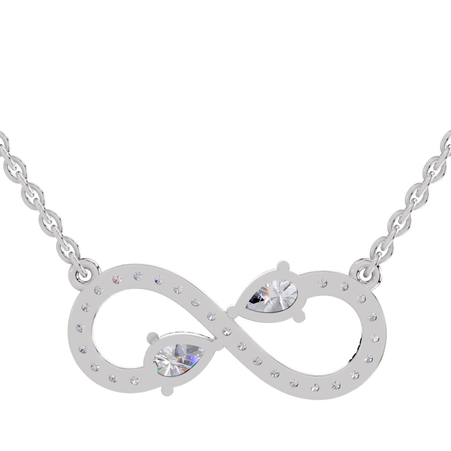0.98 Ct Round & Pear Shape Infinity Diamond Necklace | 14K White Gold