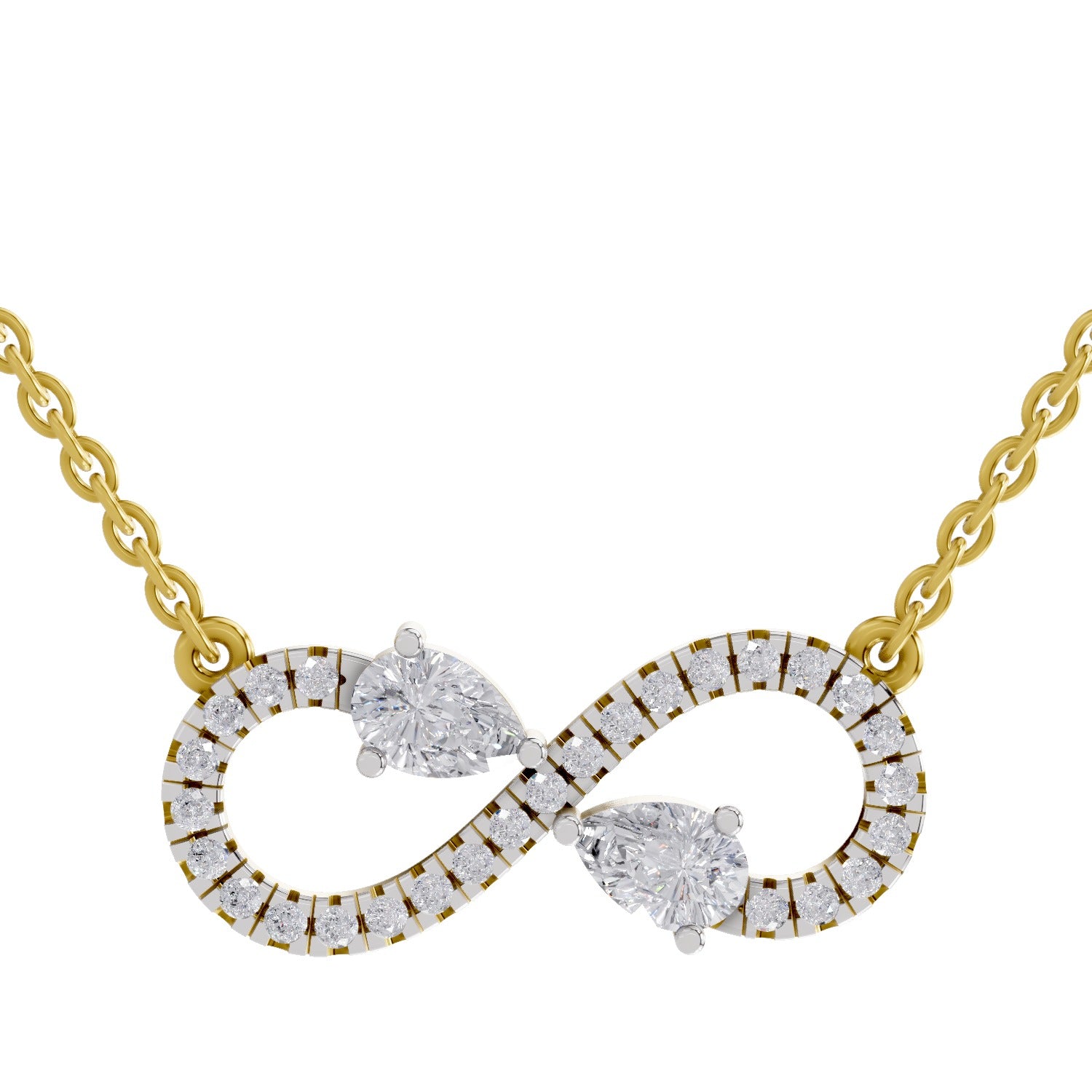 0.98 Ct Round & Pear Shape Infinity Diamond Necklace | 14K Yellow Gold