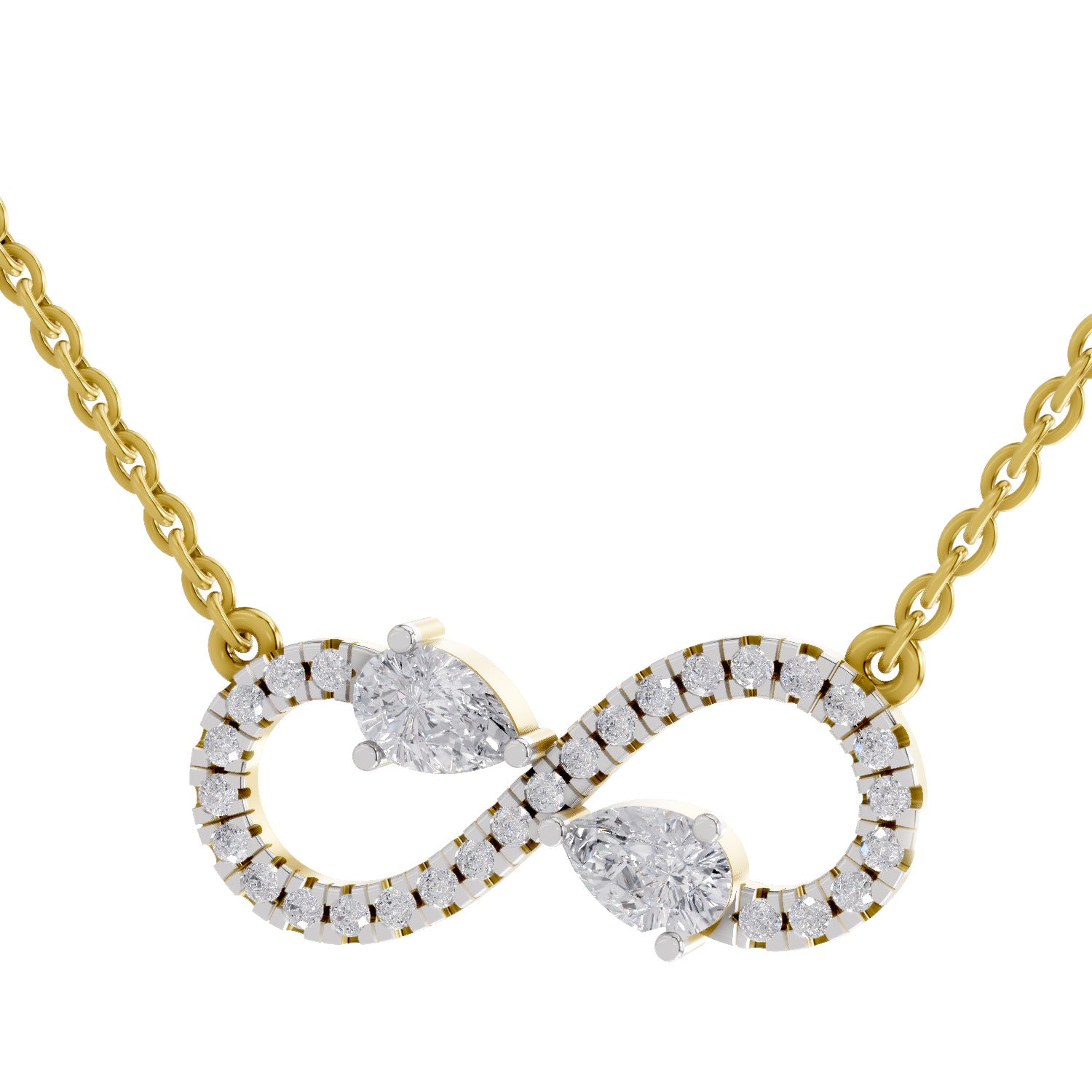 0.98 Ct Round & Pear Shape Infinity Diamond Necklace | 14K Yellow Gold