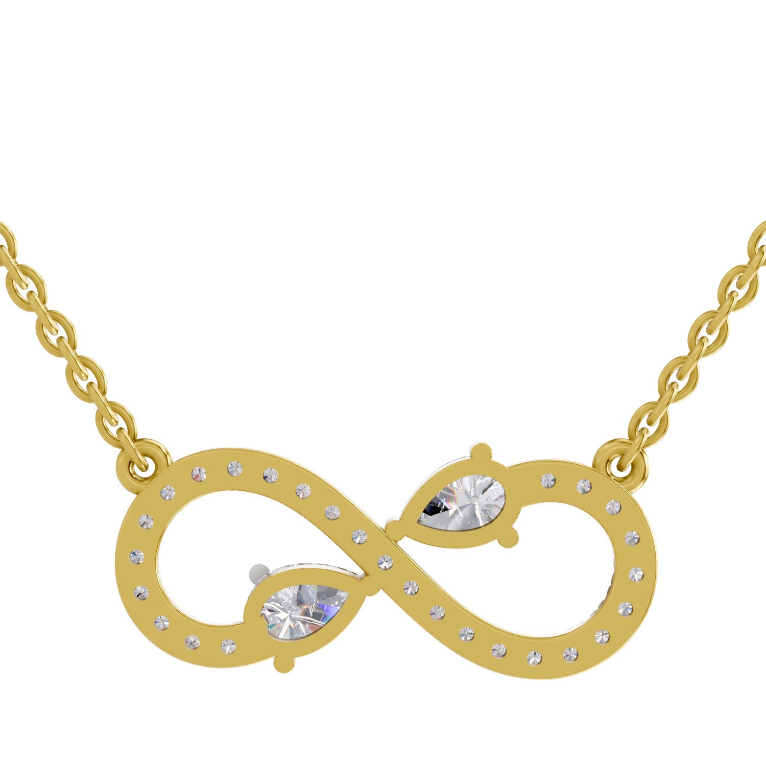 0.98 Ct Round & Pear Shape Infinity Diamond Necklace | 14K Yellow Gold