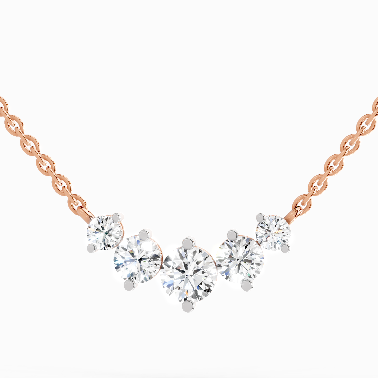 1.31 Carat Round Graduated Bar Necklace | 14K Rose Gold