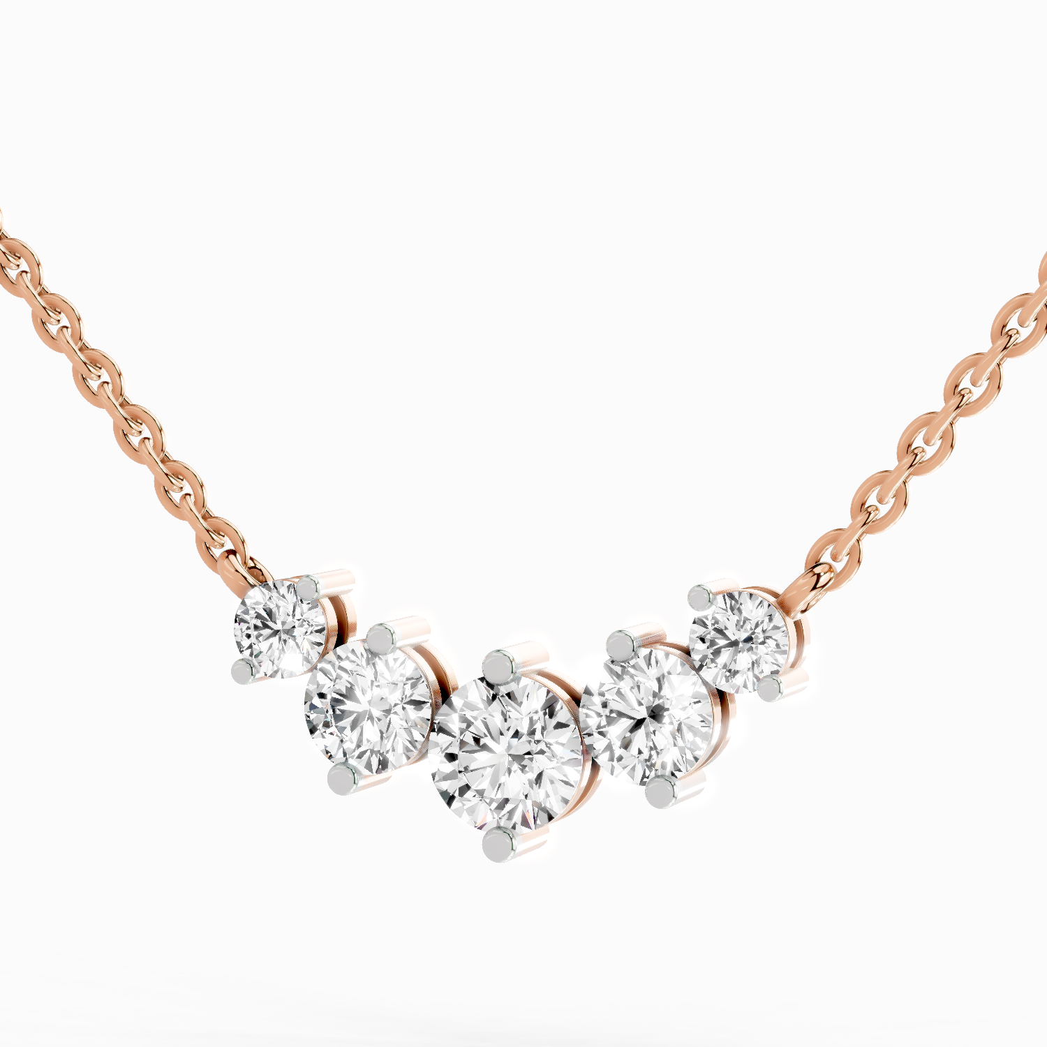 1.31 Carat Round Graduated Bar Necklace | 14K Rose Gold