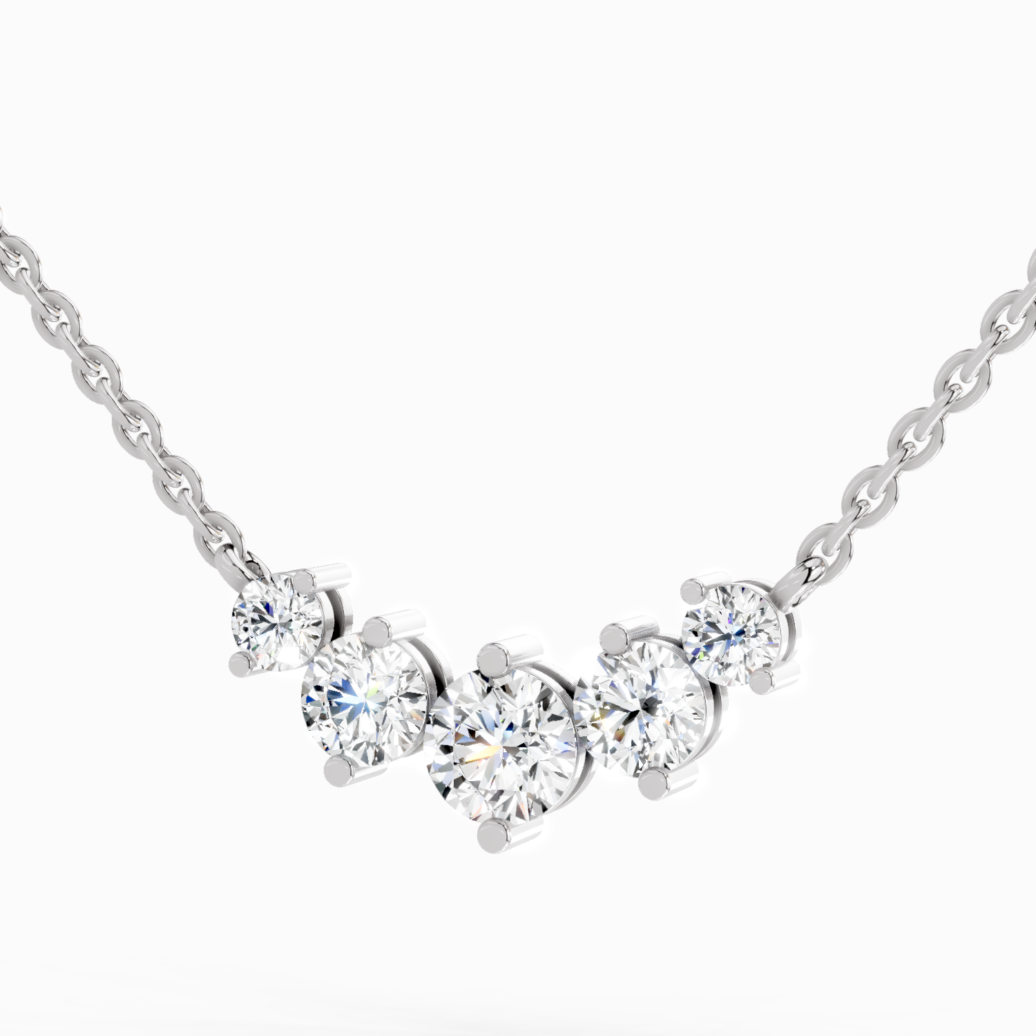 1.31 Carat Round Graduated Bar Necklace | 14K White Gold