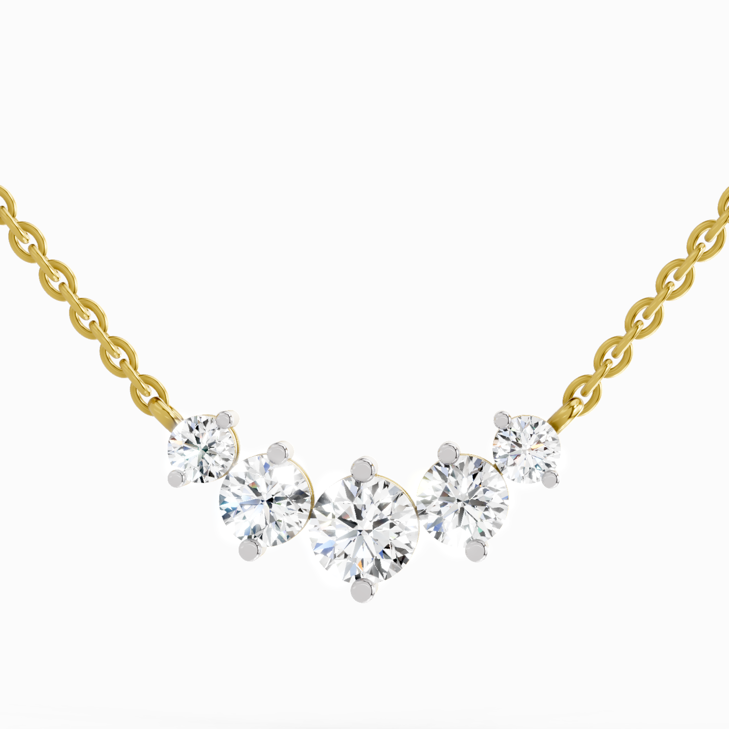 1.31 Carat Round Graduated Bar Necklace | 14K Yellow Gold