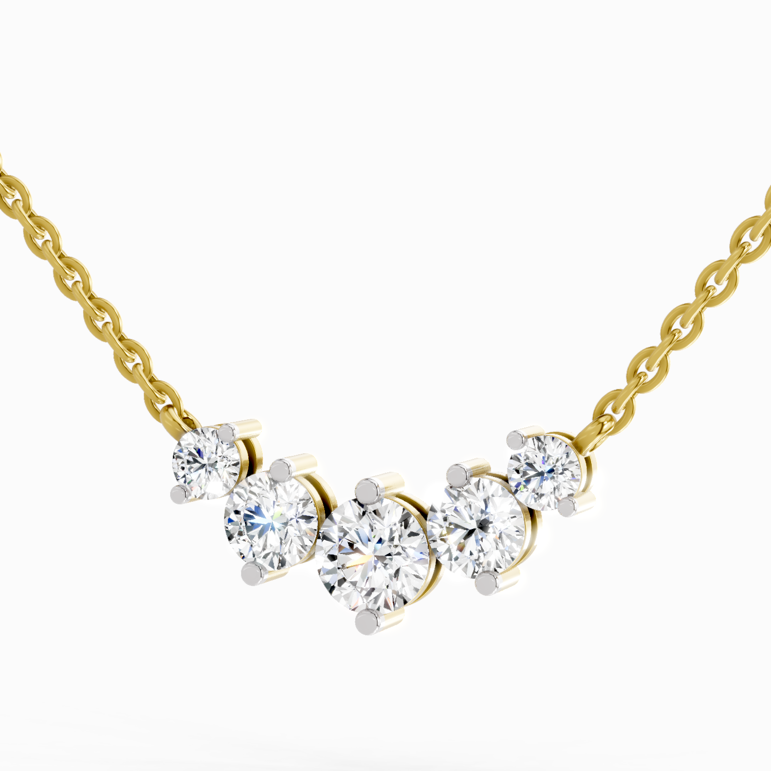 1.31 Carat Round Graduated Bar Necklace | 14K Yellow Gold