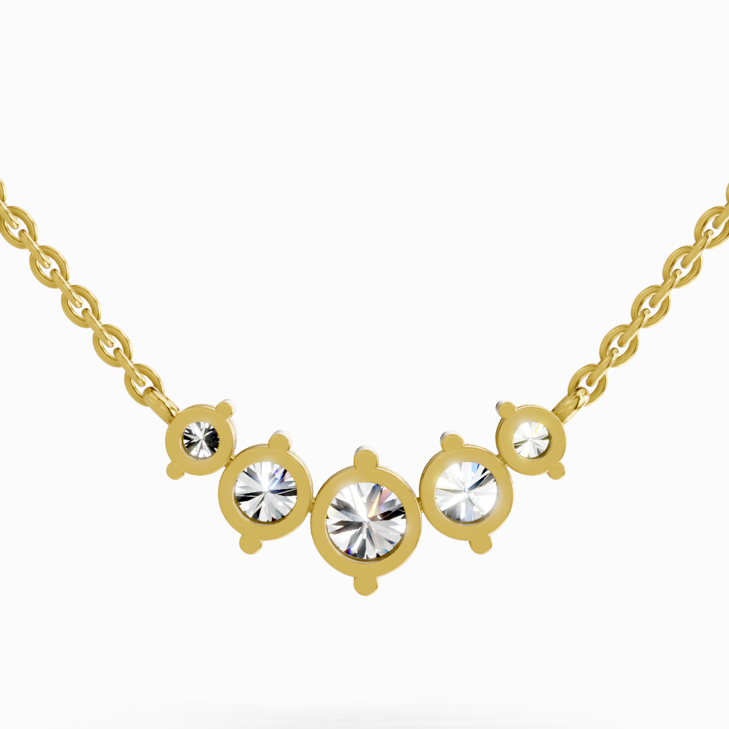 1.31 Carat Round Graduated Bar Necklace | 14K Yellow Gold