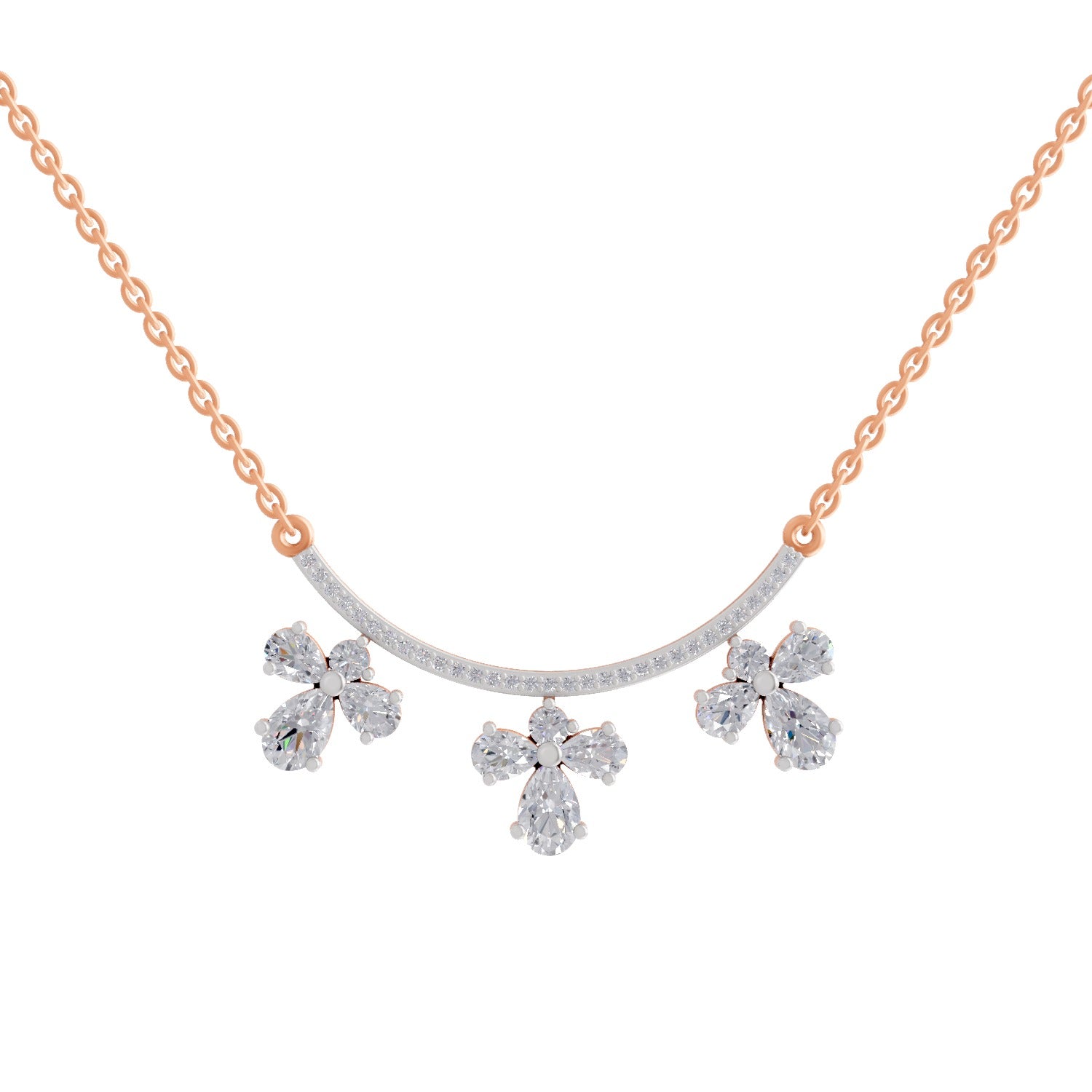 1.91 Ct Pear Floral Drop Diamond Necklace in 14K