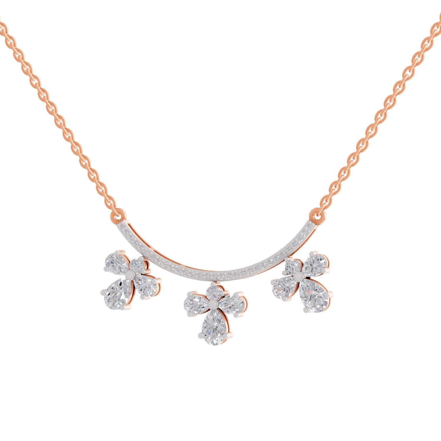 1.91 Ct Pear & Round Shape Floral Drop Diamond Necklace | 14K Rose Gold
