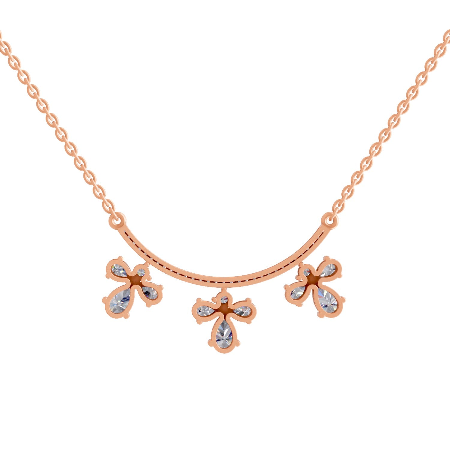 1.91 Ct Pear & Round Shape Floral Drop Diamond Necklace | 14K Rose Gold